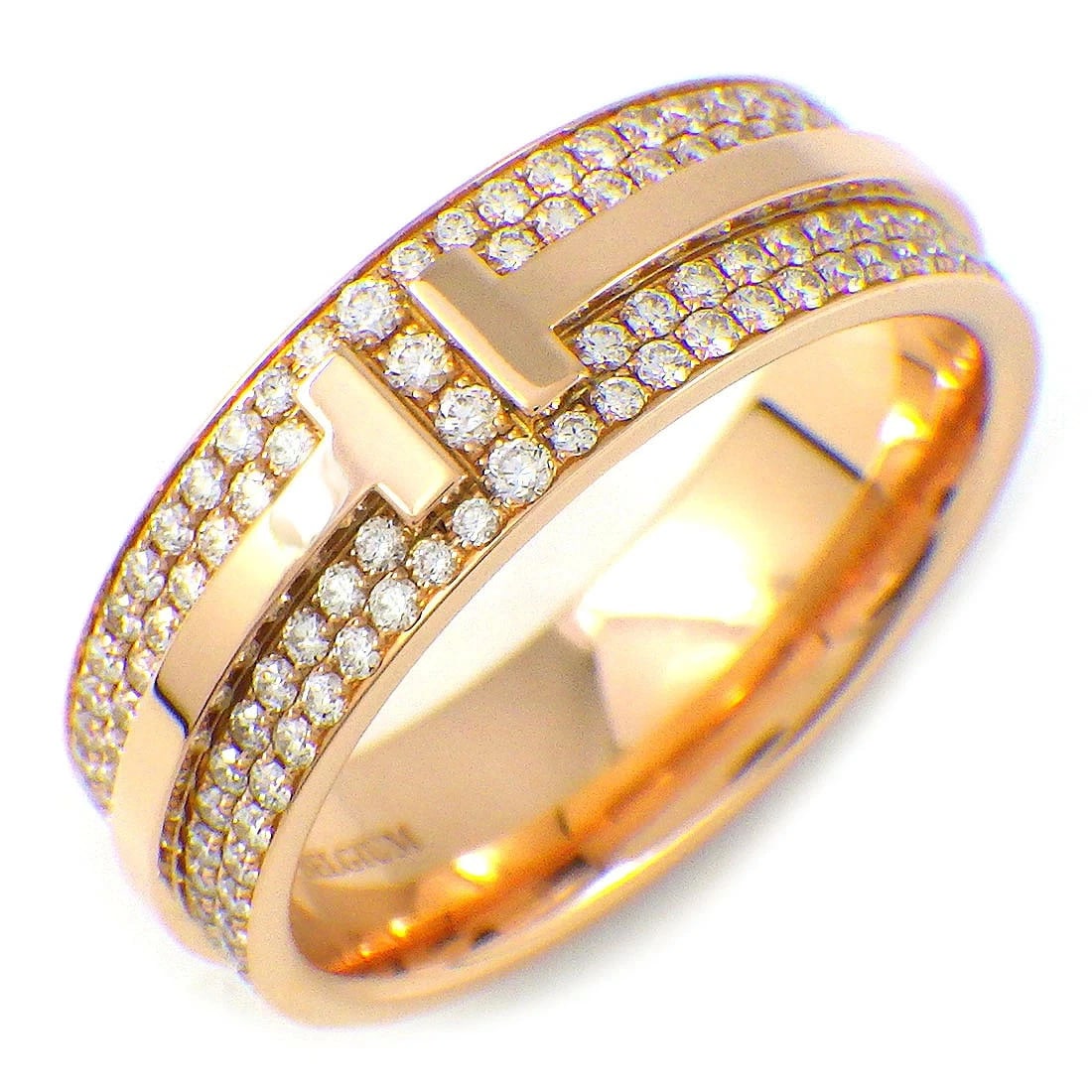 TIFFANY & CO. T TWO WIDE PAVE DIAMOND RING: Tiffany & Co. T Two Wide Pave Diamond Ring Brand: Tiffany & Co. Type/Style: Ring Material: K18 Pink Gold (18K), Main Stone Natural Color: PG Size: US 6 Accessories: None Accessories Notice: When