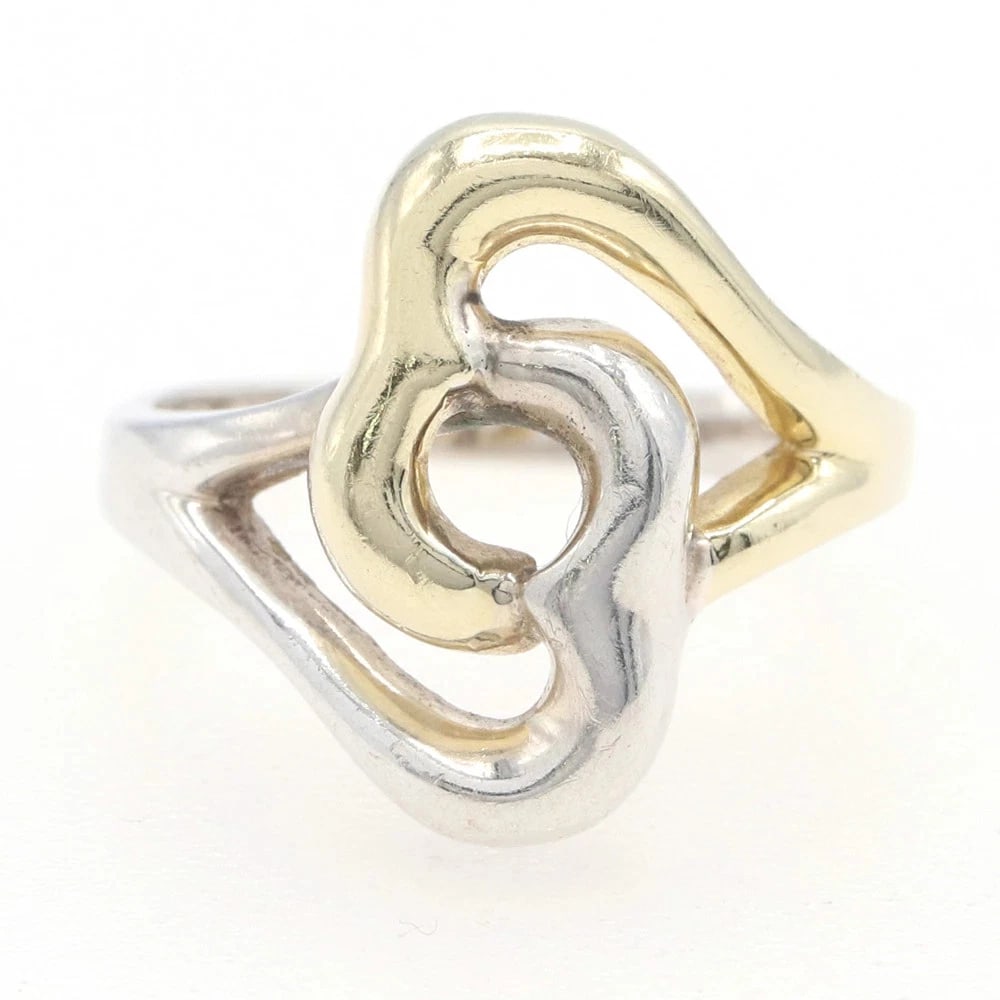 TIFFANY DOUBLE OPEN HEART RING STERLING SILVER RING: Tiffany Double Open Heart Ring Sterling Silver Ring Brand: Tiffany & Co. Type/Style: Ring Material: Sterling Silver 925, 18K Yellow Gold (K18), Color: SV, YG Size: US 7 Accessories: None Accessories