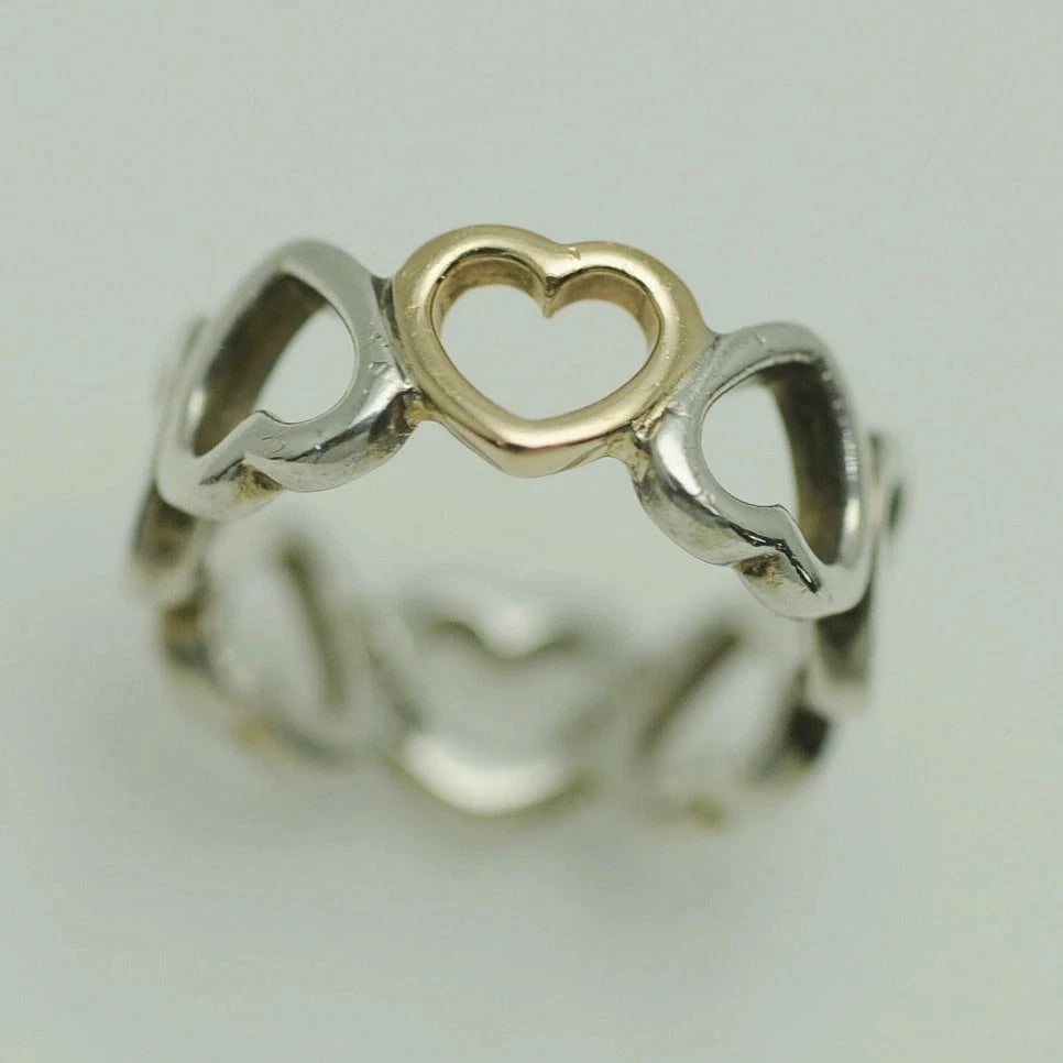 TIFFANY SENTIMENTAL HEART RING SILVER: Tiffany Sentimental Heart Ring Silver Brand: Tiffany & Co. Type/Style: Ring Material: SV925, 18K Gold, Color: Silver, Gold Size: US 5 Accessories: None Accessories Notice: When purchasing pre-owned