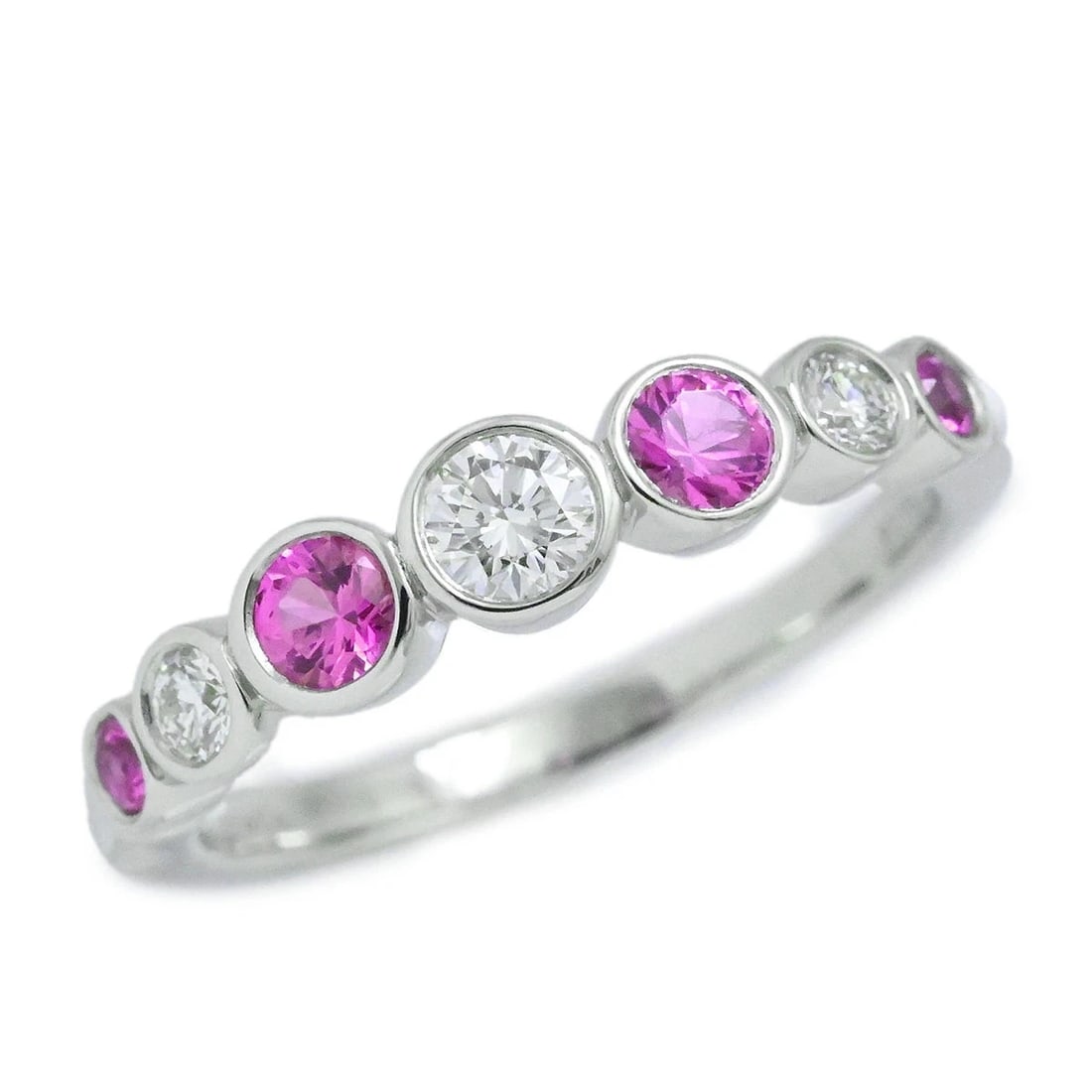 TIFFANY & CO. PLATINUM PINK SAPPHIRE DIAMOND RING: Tiffany & Co. Platinum Pink Sapphire Diamond Ring Brand: Tiffany & Co. Type/Style: Ring Material: Pt950, Main Stone Natural, Pink Sapphire Color: Size: US 5.5 Accessories: None Accessories Notice: