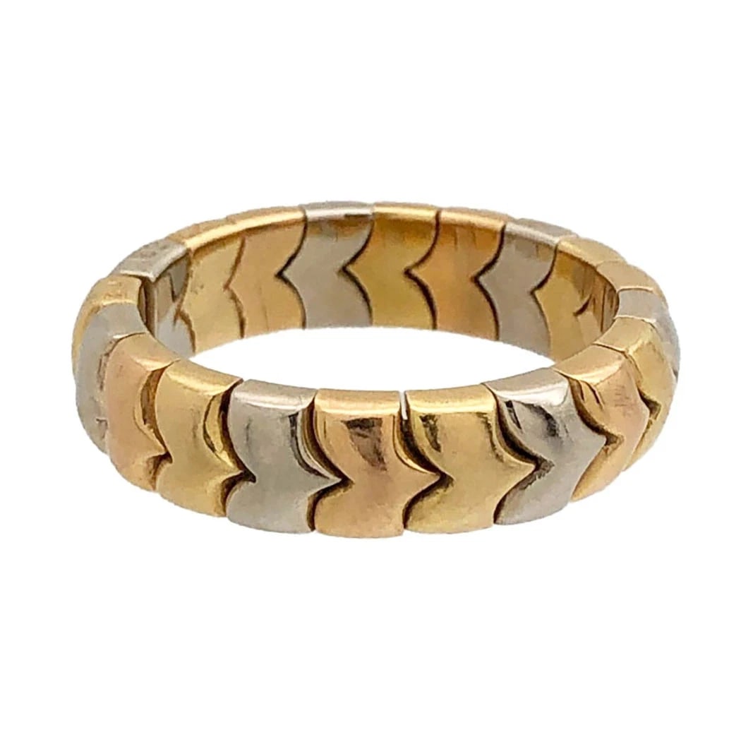 BVLGARI SPIGA RING 18K WHITE YELLOW ROSE GOLD 3 TONE UNISEX JEWELRY: Bvlgari Spiga Ring 18K White Yellow Rose Gold 3 Tone Unisex Jewelry Brand: Bvlgari Type/Style: Ring Material: 18K Gold, Color: Gold Size: US 6.5 Accessories: None Accessories Notice: When