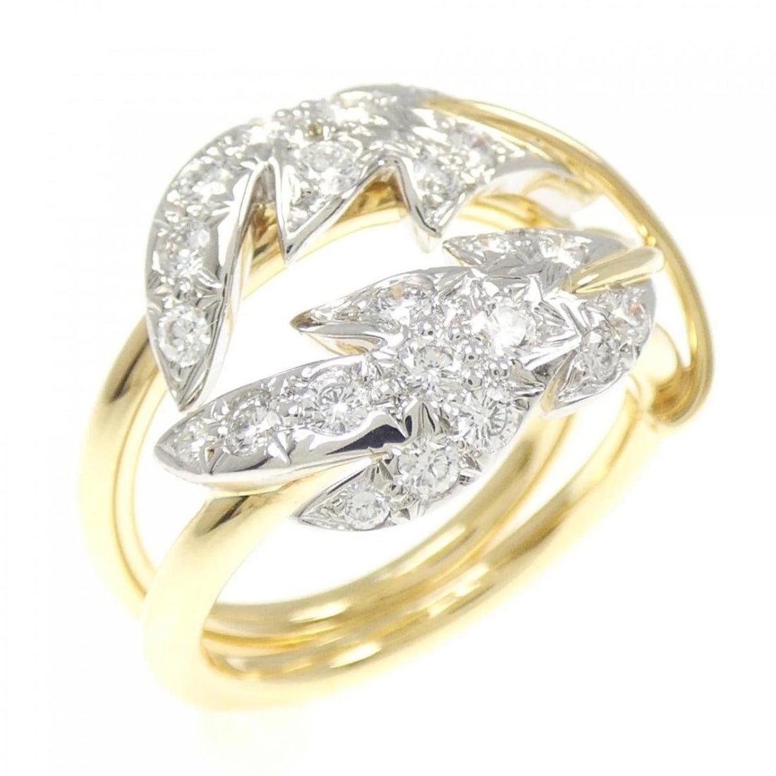 TIFFANY TWO LEAVES RING DIAMOND 750 YG PLATINUM: Tiffany Two Leaves Ring Diamond 750 YG Platinum Brand: Tiffany & Co. Type/Style: Ring Material: 750 Yellow Gold and Platinum 950, Main Stone Natural Color: YG, Size: US 5.5 Accessories: None