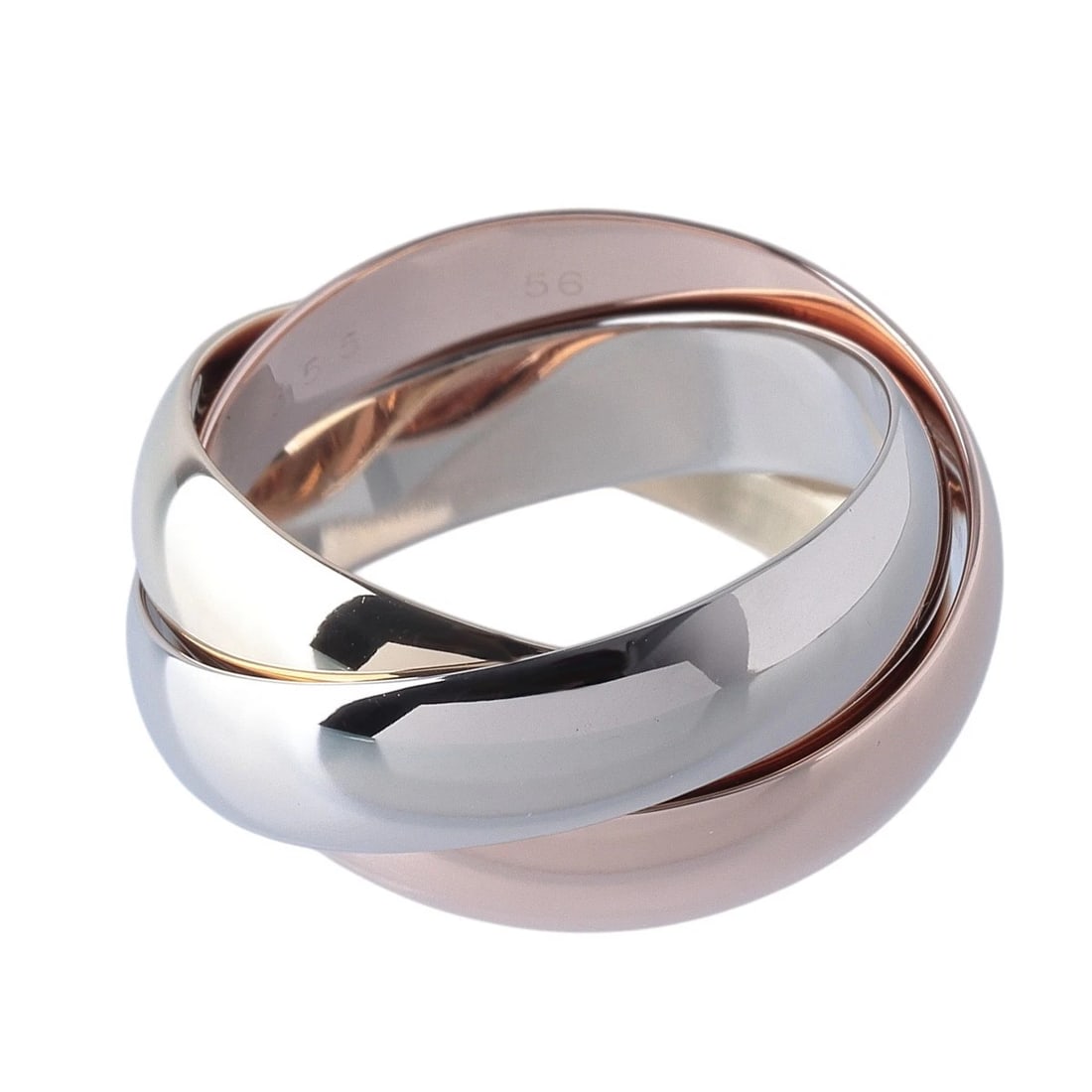 CARTIER TRINITY RING 750PG WG YG 3 COLOR: Cartier Trinity Ring 750PG WG YG 3 Color Brand: Cartier Type/Style: Ring Material: 18K Gold (750 Purity), Color: Gold Size: US 5 Accessories: None Accessories Notice: When purchasing pre-owned goods,