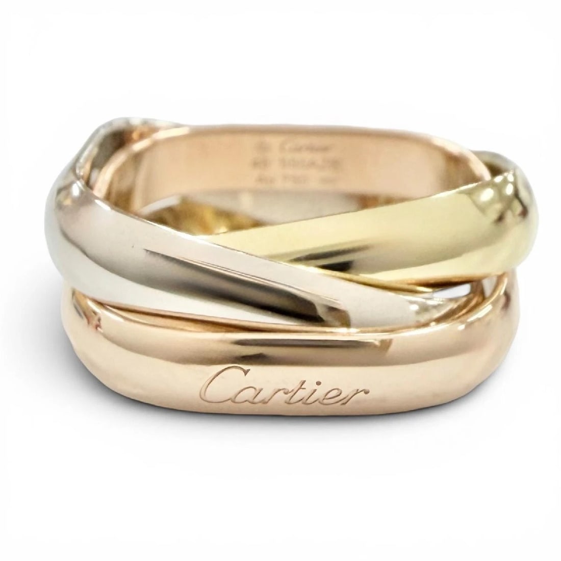 CARTIER TRINITY CLASSIC CUSHION RING 18K GOLD BAND: Cartier Trinity Classic Cushion Ring 18K Gold Band Brand: Cartier Type/Style: Ring Material: 18K Gold (AU750), Color: Gold Size: US 3 Accessories: None Accessories Notice: When purchasing