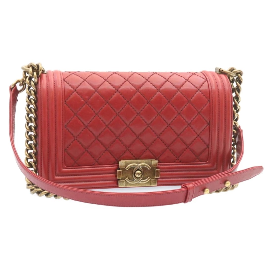 CHANEL BOY CHANEL MATELASSE CHAIN FLAP SHOULDER BAG: CHANEL Boy Chanel Matelasse Chain Flap Shoulder Bag Brand: CHANEL Type/Style: Shoulder Bag Material: Leather Color: Red Size: W9.8 x H5.9 x D3.1inch Accessories: None Accessories Notice: W