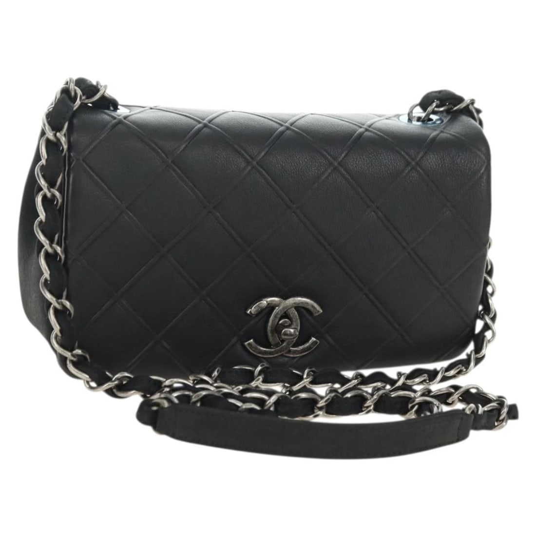 CHANEL COSMOS LINE CHAIN SHOULDER BAG: CHANEL Cosmos Line Chain Shoulder Bag Brand: CHANEL Type/Style: Shoulder Bag Material: Leather/Lamb Skin Color: Black/Silver Size: W8.7 x H5.1 x D2.4inch Accessories: None Accessories Noti