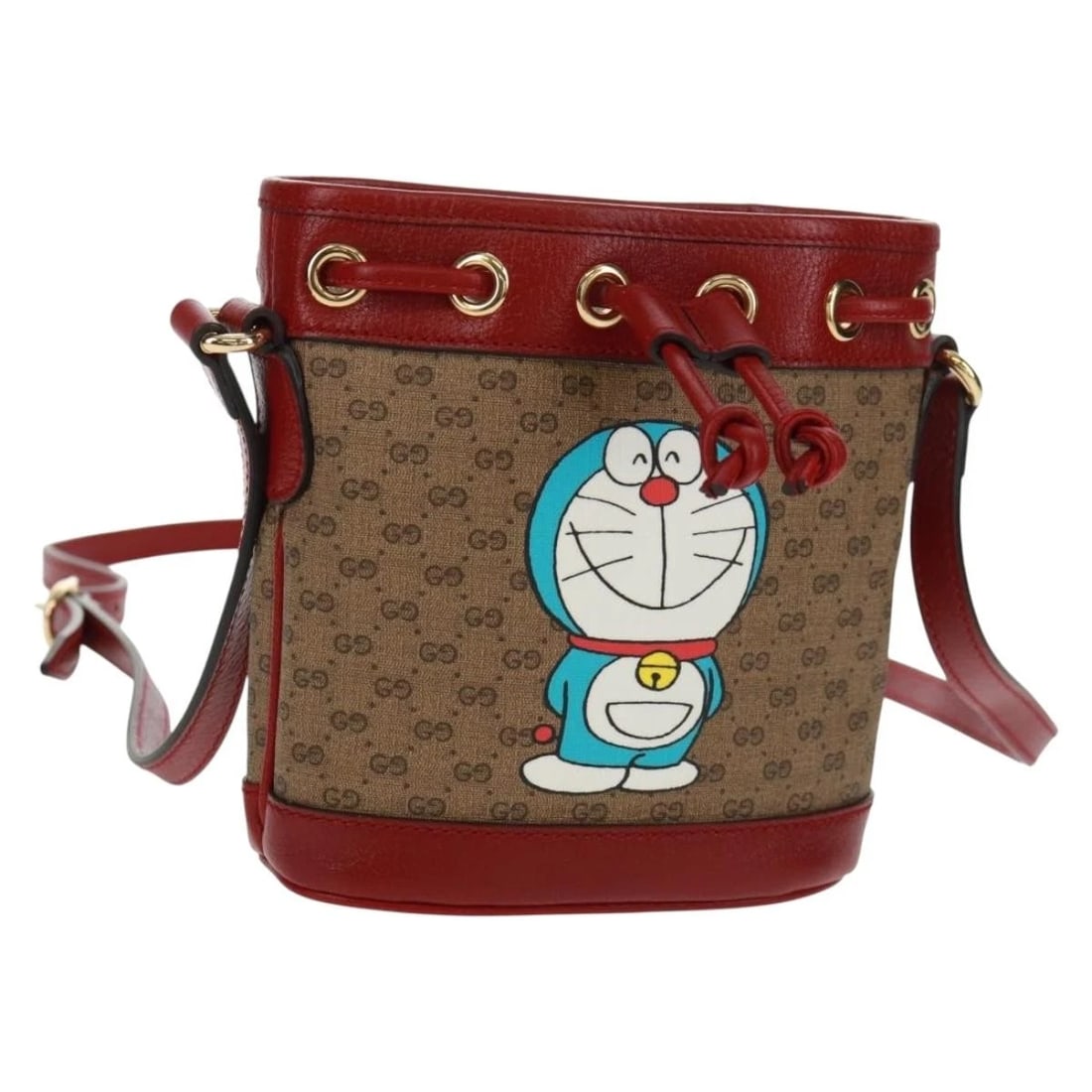GUCCI DORAEMON MICRO GG SUPREME SHOULDER BAG: GUCCI Doraemon Micro GG Supreme Shoulder Bag Brand: GUCCI Type/Style: Shoulder Bag Material: PVC Leather/Micro Small GG Canvas Color: Beige/Gold Size: W5.9 x H6.3 x D2.4inch Accessories: None