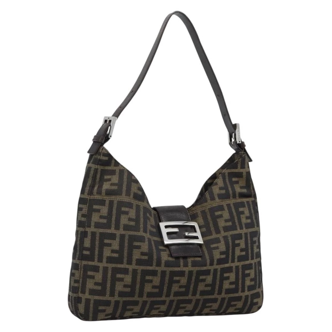FENDI ZUCCA CANVAS MAMMA BAGUETTE SHOULDER BAG: FENDI Zucca Canvas Mamma Baguette Shoulder Bag Brand: FENDI Type/Style: Shoulder Bag Material: Zucca Canvas Color: Black/Brown Size: W11.0 x H7.1 x D1.6inch Accessories: None Accessories N