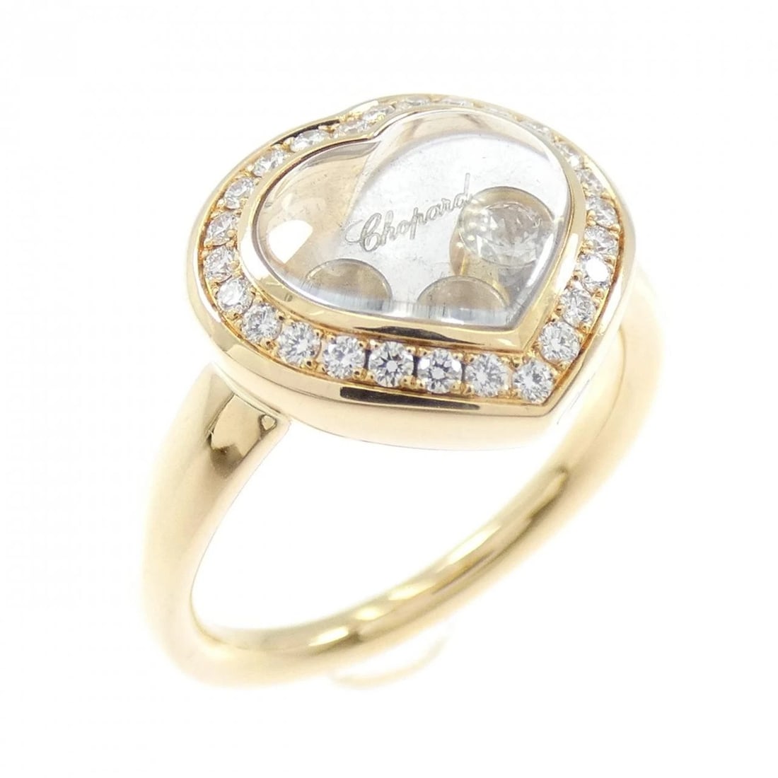 CHOPARD HEART DIAMOND RING: Chopard Heart Diamond Ring Brand: Chopard Type/Style: Chopard Ring Material: 750 yellow gold, Main Stone Natural Color: Yellow Gold Size: US4 1/2 Accessories: None Accessories Notice: When purchasing