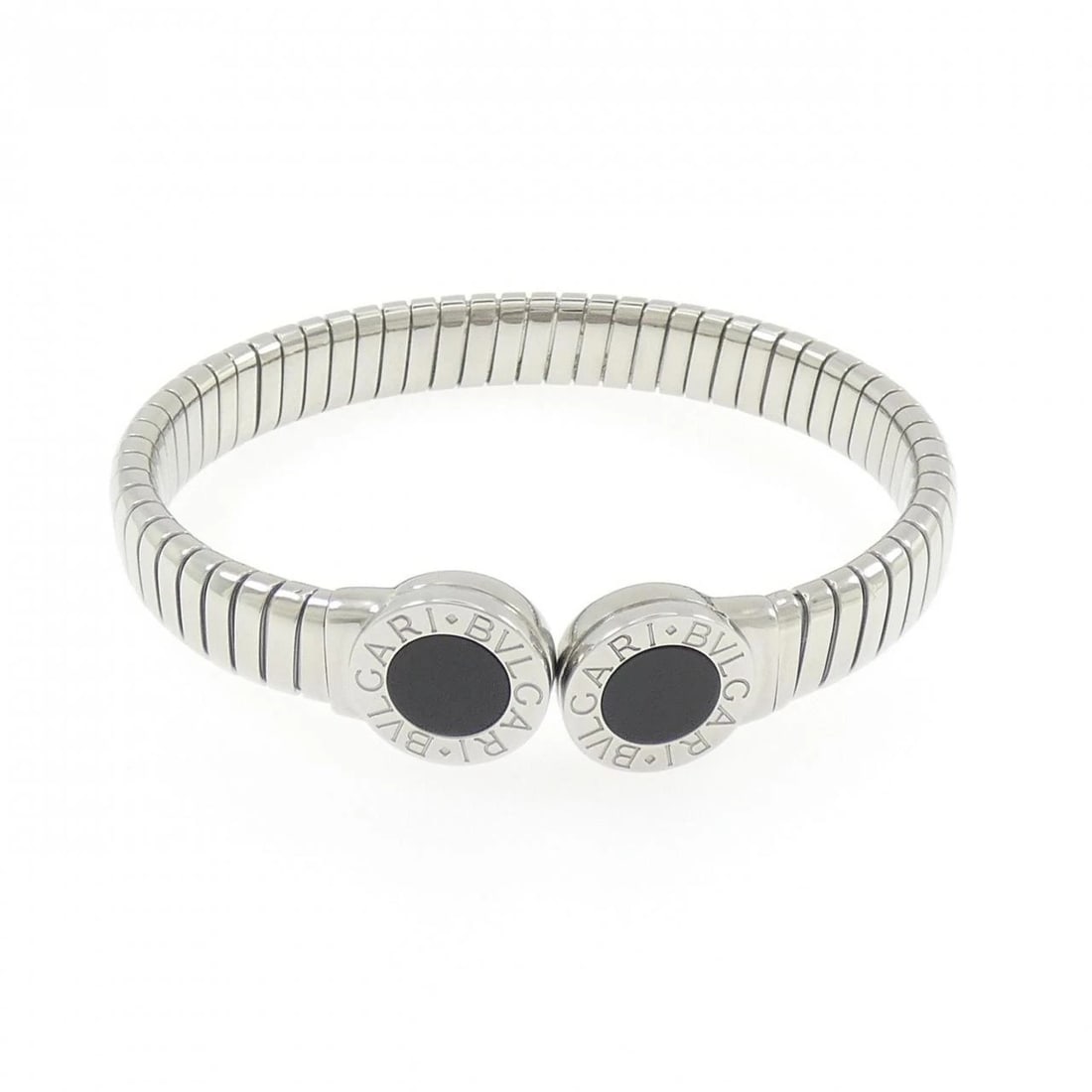 BVLGARI BANGLE: Bvlgari Bangle Brand: BVLGARI Type/Style: Bvlgari Bracelet Material: Stainless steel, Main Stone Onyx Color: Stainless steel Size: Length15.5cm Actual Size Max width approx: 12.9mm Accessories: None