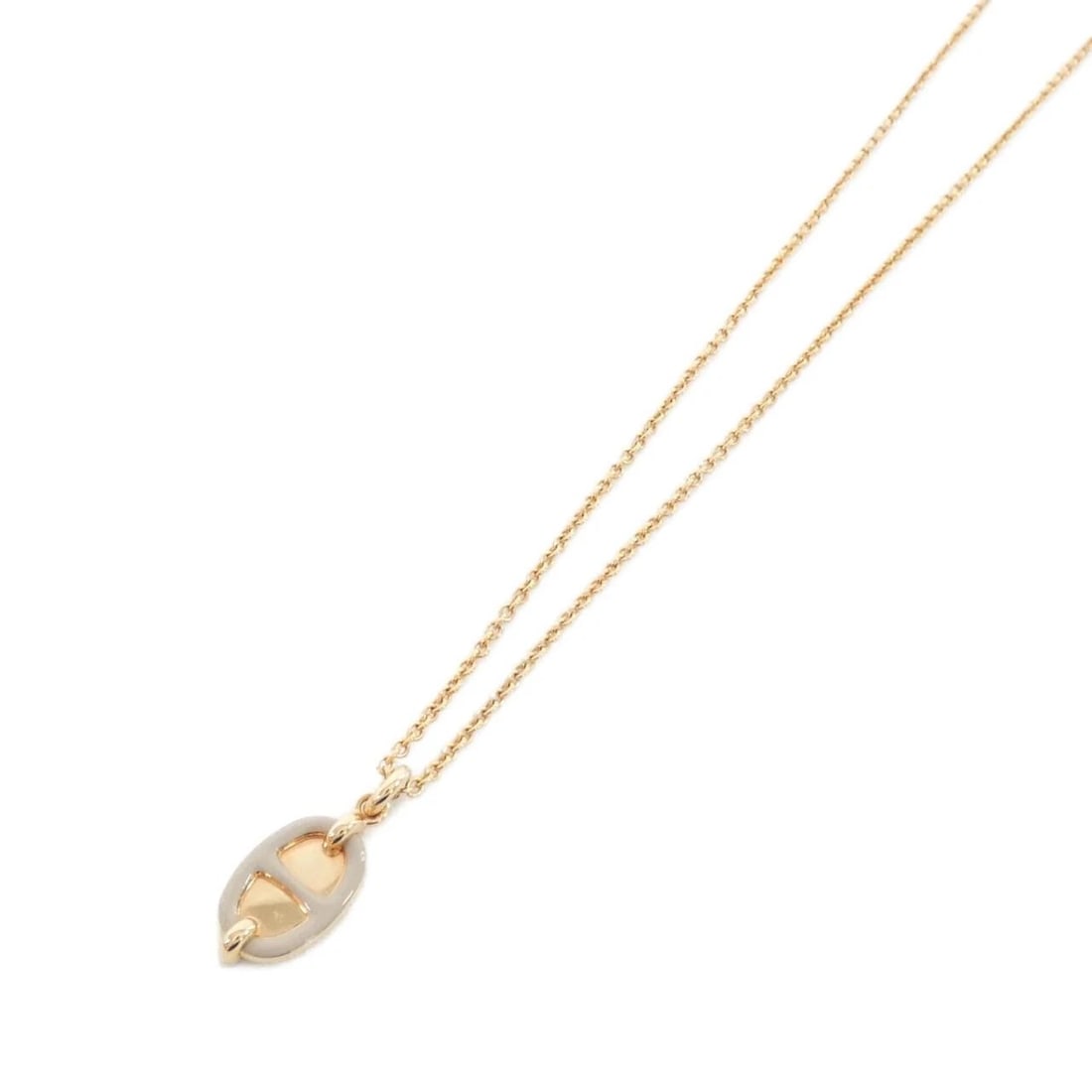 HERMES MINI MAILLON NECKLACE: Hermes Mini Maillon Necklace Brand: HERMES Type/Style: Hermes Necklace Material: None, Color: MARRON GLACE / PALLADIUM (GOLD) / Palladium (Gold) Metal Size: Length: 42/47 cm Top Width x Height: 1.2