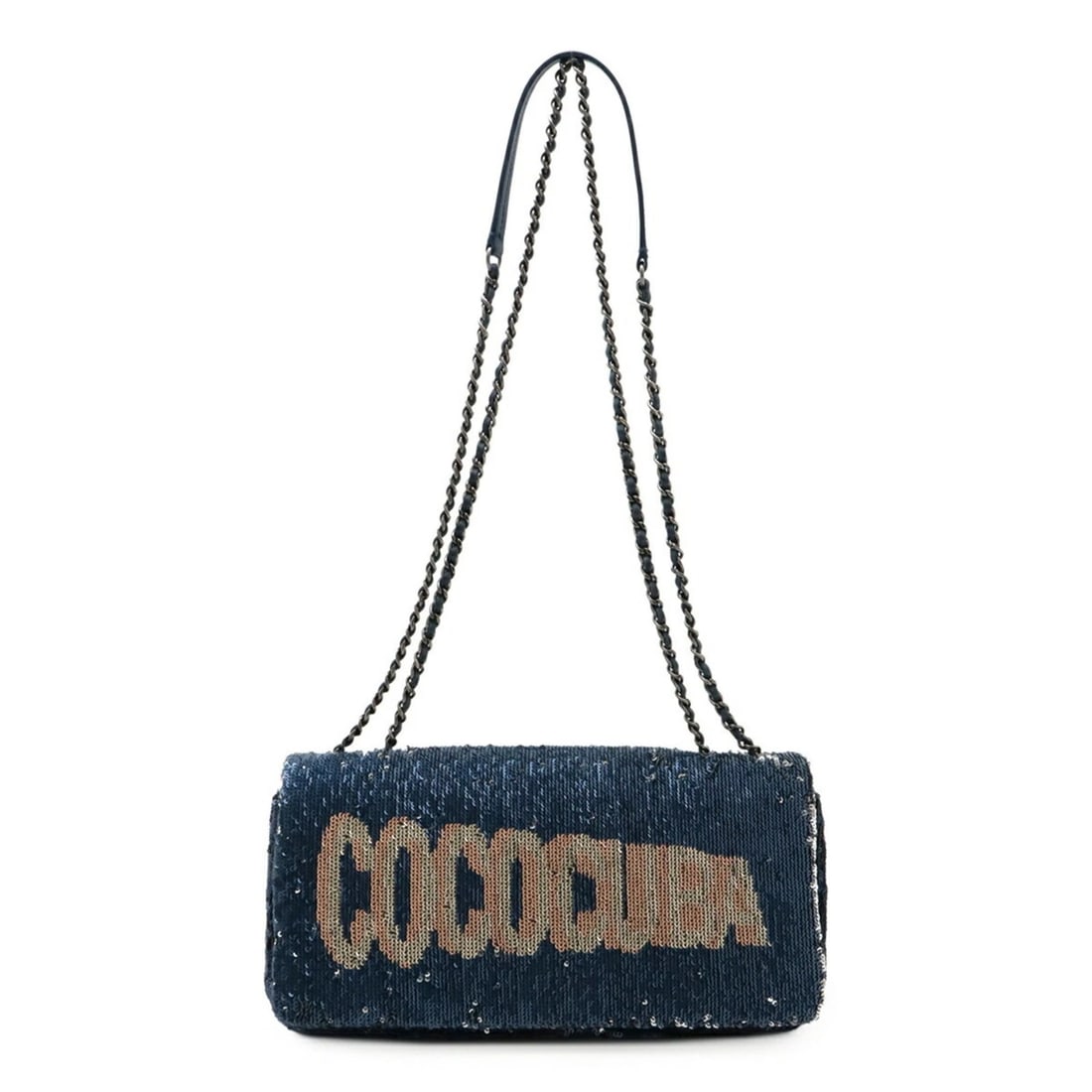 CHANEL SEQUIN CHAIN SHOULDER BAG LEATHER: CHANEL Sequin Chain Shoulder Bag Leather Brand: Chanel Type/Style: Shoulder bag Material: Spangles , Leather Color: Blue Size: (HxWxD) 14.5cm x 29cm x 4cm / 5.7inch x 11.41inch x 1.57inch
