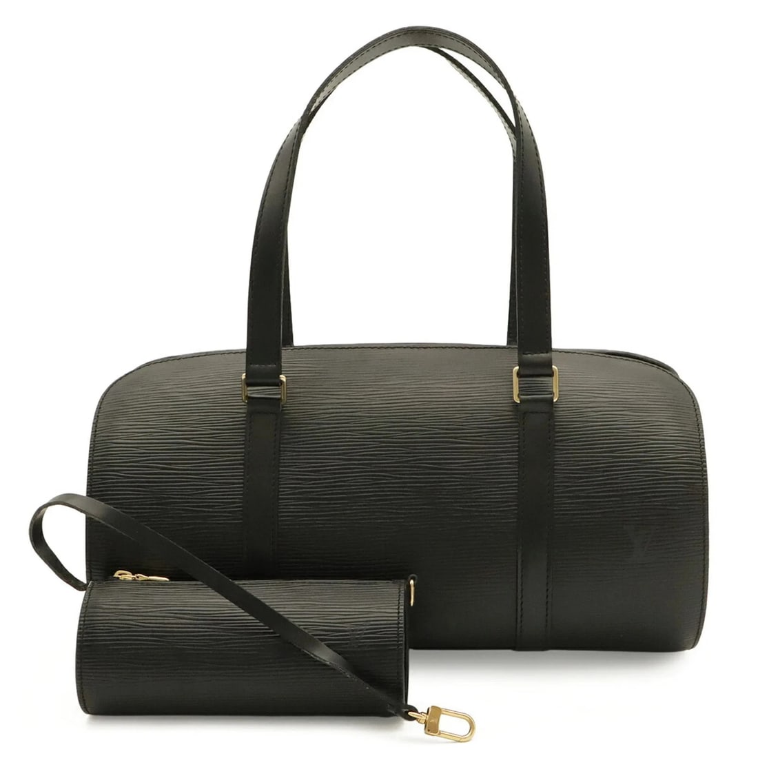 LOUIS VUITTON EPI SOUFFLOT HANDBAG SHOULDER BAG: Louis Vuitton Epi Soufflot Handbag Shoulder Bag Brand: Louis Vuitton Type/Style: Handbag, Shoulder bag Material: Epi leather Color: Noir Size: (HxWxD) 15.5cm x 31cm x 14cm / 6.1inch x 12.2inch x