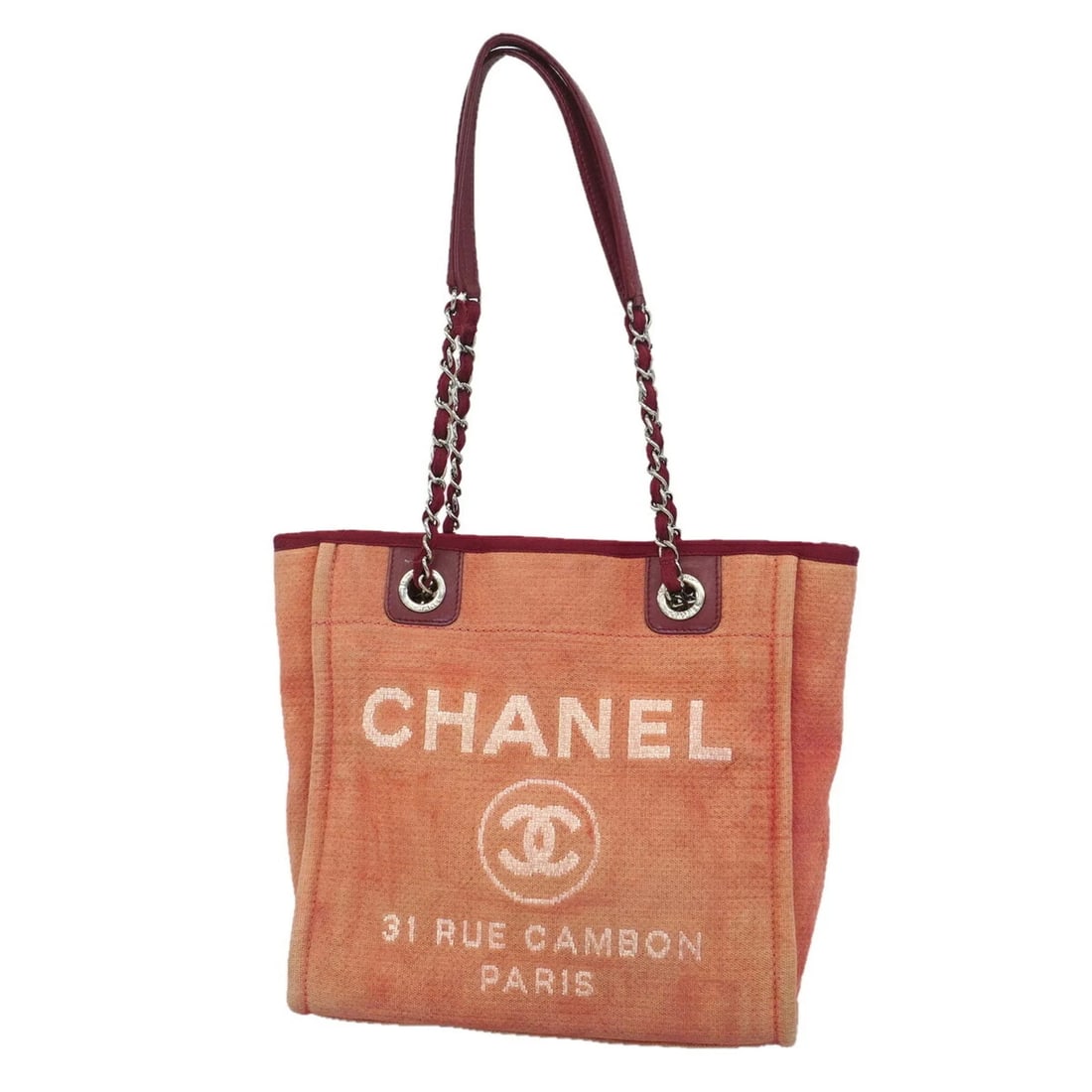 CHANEL DEAUVILLE CANVAS TOTE BAG, RED: Chanel Deauville Canvas Tote Bag, Red Brand: Chanel Type/Style: Tote bag Material: Canvas Color: Red color Size: (HxWxD) 26cm x 26cm x 12cm / 10.23inch x 10.23inch x 4.72inch Accessories: None