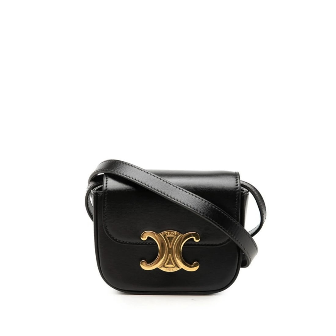 CELINE TRIOMPHE MINI CLAUDE CROSSBODY SHOULDER BAG: Celine Triomphe Mini Claude Crossbody Shoulder Bag Brand: Celine Type/Style: Pochette, Shoulder bag Material: Leather Color: Black Size: (HxWxD) 10cm x 12cm x 4.5cm / 3.93inch x 4.72inch x 1.77inch