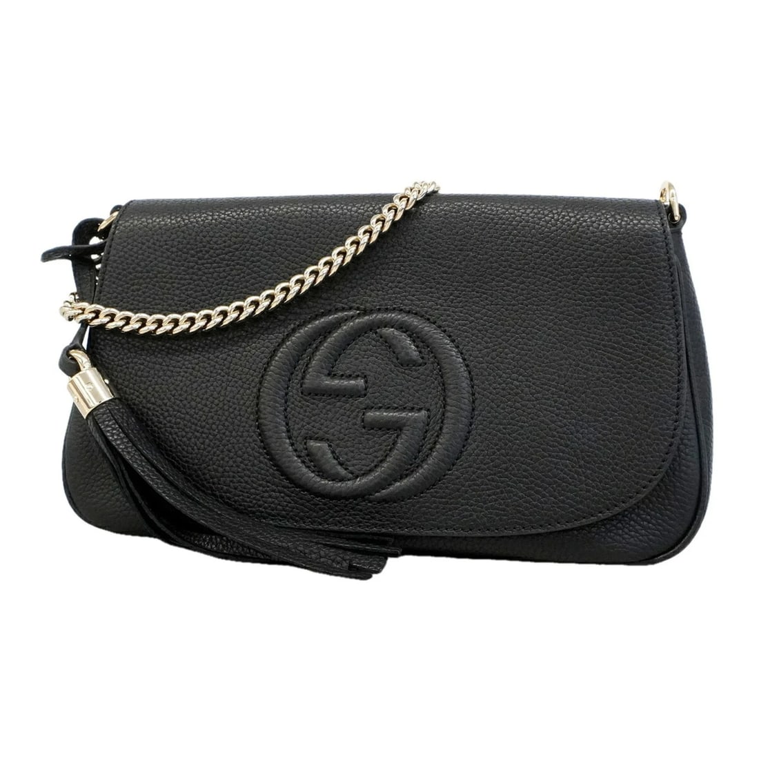 GUCCI SOHO INTERLOCKING G SHOULDER BAG: Gucci Soho Interlocking G Shoulder Bag Brand: Gucci Type/Style: Shoulder bag Material: Leather Color: Black Size: (HxWxD) 16cm x 27cm x 5cm / 6.29inch x 10.62inch x 1.96inch Accessories: None