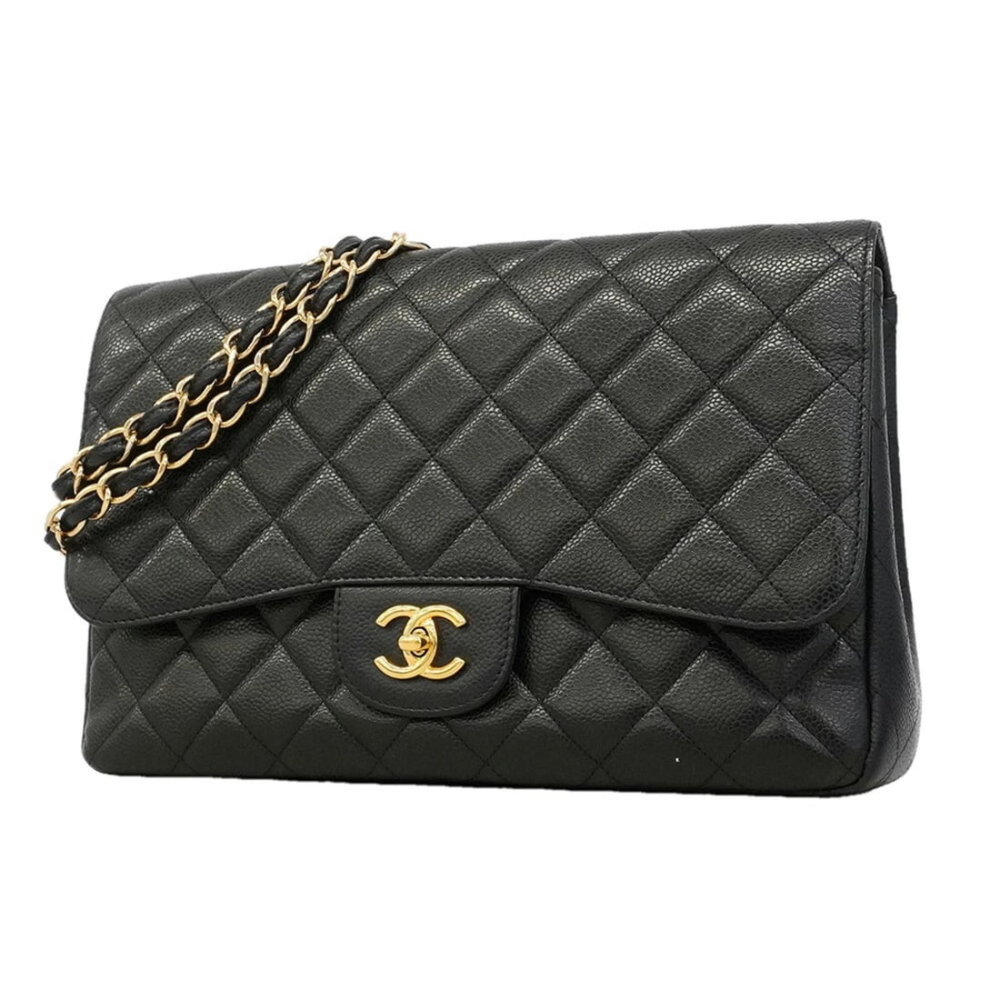 CHANEL SHOULDER BAG, LARGE MATELASSE, DOUBLE CHAIN,: Chanel Shoulder Bag, Large Matelasse, Double Chain, Brand: Chanel Type/Style: Shoulder bag Material: Grained Calfskin Color: Black Size: (HxWxD) 21cm x 30cm x 9cm / 8.26inch x 11.81inch x 3.54inch