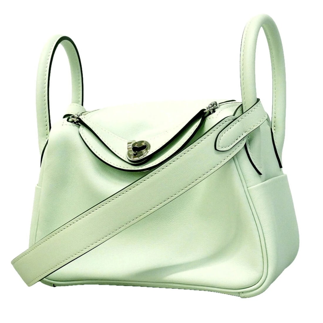HERMES LINDY MINI SWIFT HANDBAG,: Hermes Lindy Mini Swift Handbag, Brand: Hermes Type/Style: Handbag Material: Swift leather Color: Green Size: (HxWxD) 14cm x 20cm x 10cm / 5.51inch x 7.87inch x 3.93inch Accessories: None Accessories