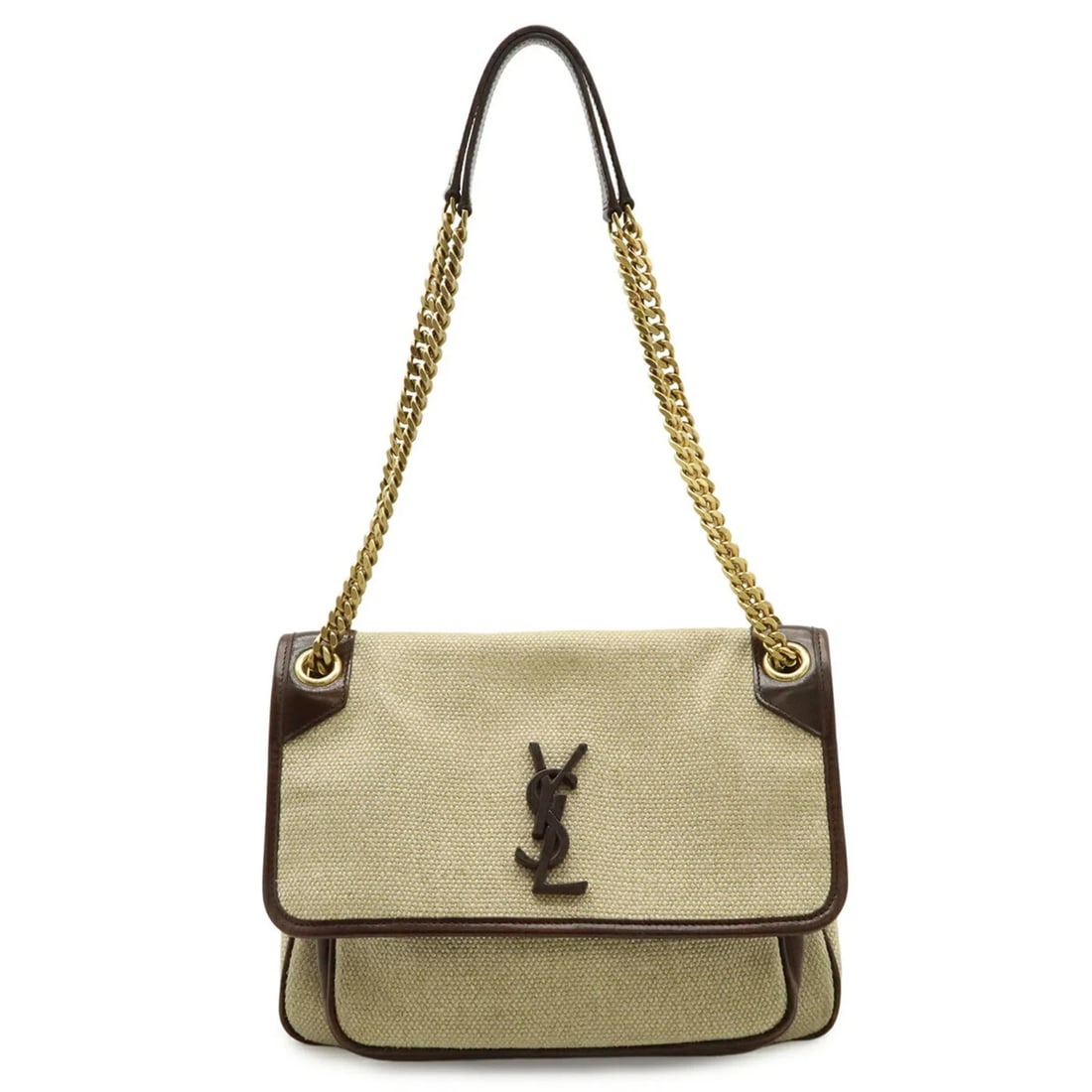 YVES SAINT LAURENT SAINT LAURENT PARIS YSL NIKI MEDIUM: Yves Saint Laurent SAINT LAURENT PARIS YSL NIKI Medium Brand: Yves Saint Laurent Type/Style: Shoulder bag Material: Linen , Leather Color: Beige, Dark brown Size: (HxWxD) 22.5cm x 28cm x 9.5cm / 8.85i