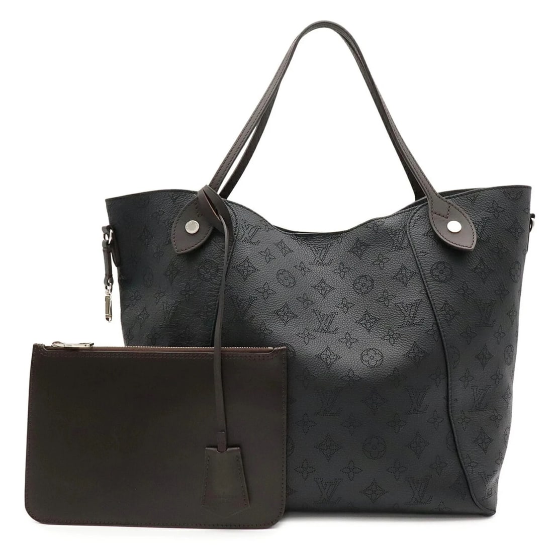 LOUIS VUITTON MONOGRAM MAHINA HINA MM TOTE BAG: Louis Vuitton Monogram Mahina Hina MM Tote Bag Brand: Louis Vuitton Type/Style: Pouch, Shoulder bag, Tote bag Material: Mahina leather Color: Black, Noir Size: (HxWxD) 29cm x 17cm / 11.41inch x