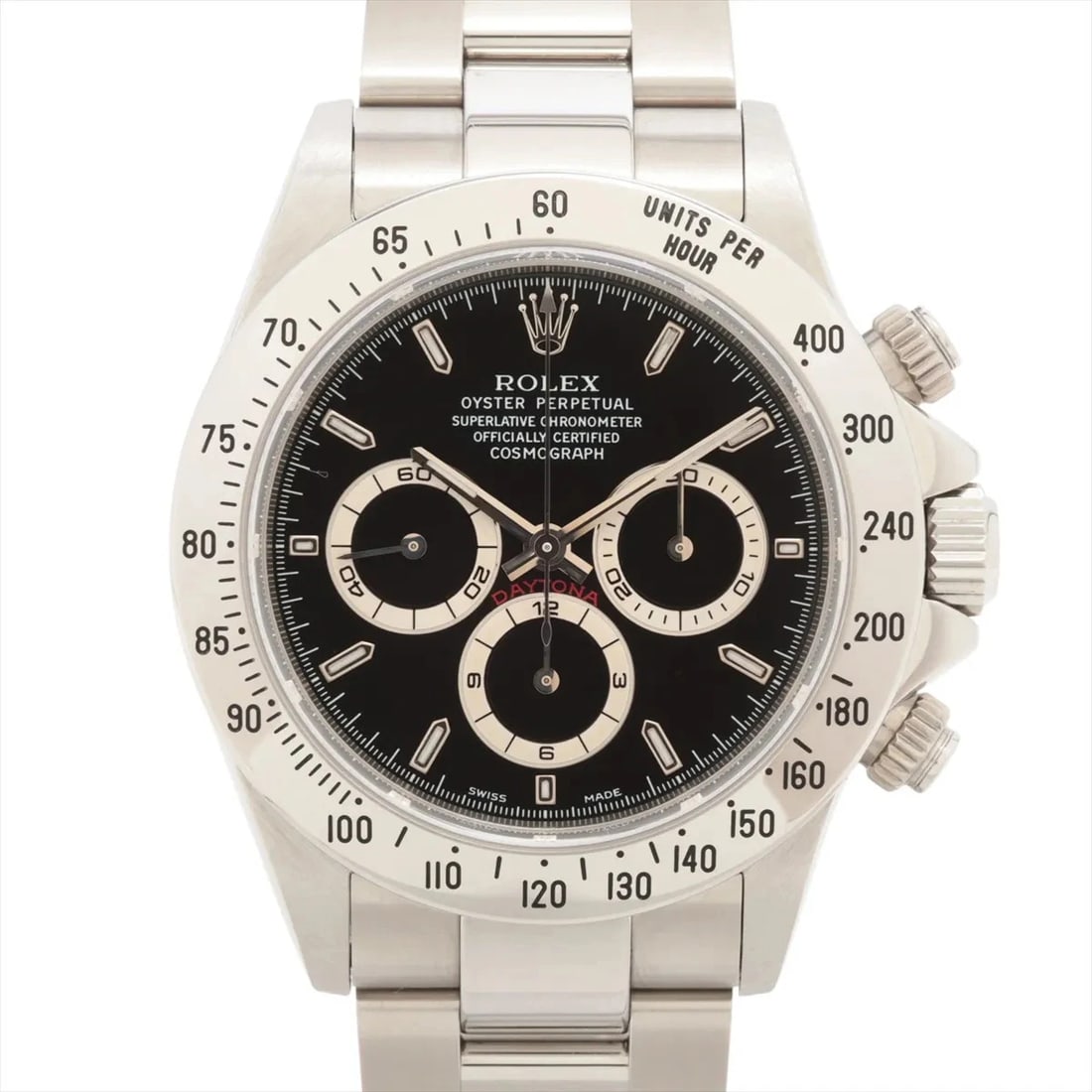 ROLEX COSMOGRAPH DAYTONA SS BLACK: Rolex Cosmograph Daytona SS black Brand: Rolex Type/Style: Wristwatch Material: SS Color: Dial Color Black Size: Case:W1.6 x H1.6inch / W40 x H40 Circumference of Wrist:7.1inch / 18 Accessories: None