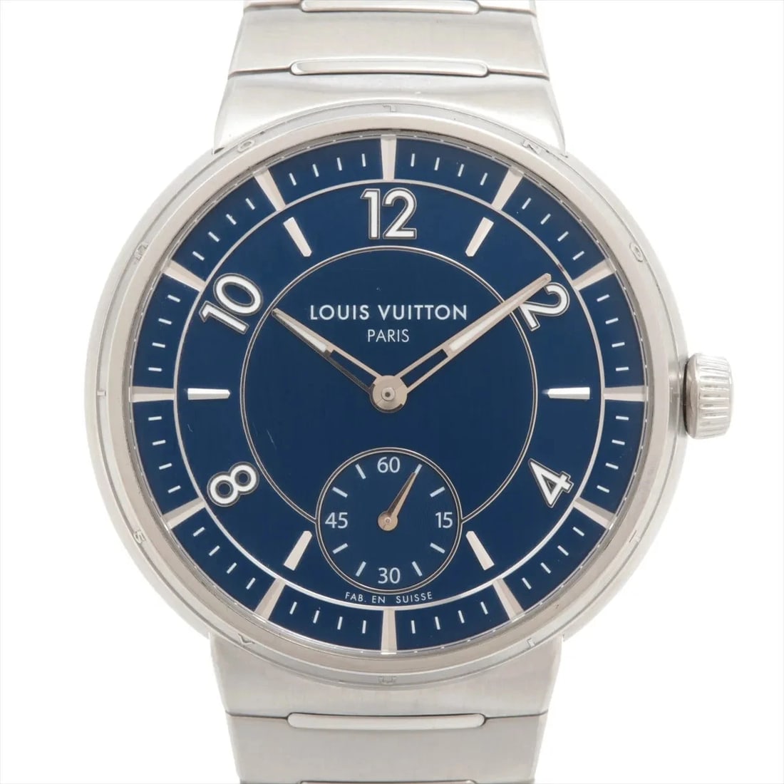 LOUIS VUITTON TAMBOUR SS BLUE: Louis Vuitton Tambour SS blue Brand: Louis Vuitton Type/Style: Wristwatch Material: SS Color: Dial Color Blue Size: Case:W1.2 x H1.2inch / W38 x H38 Circumference of Wrist:6.7inch / 17 Accessories: