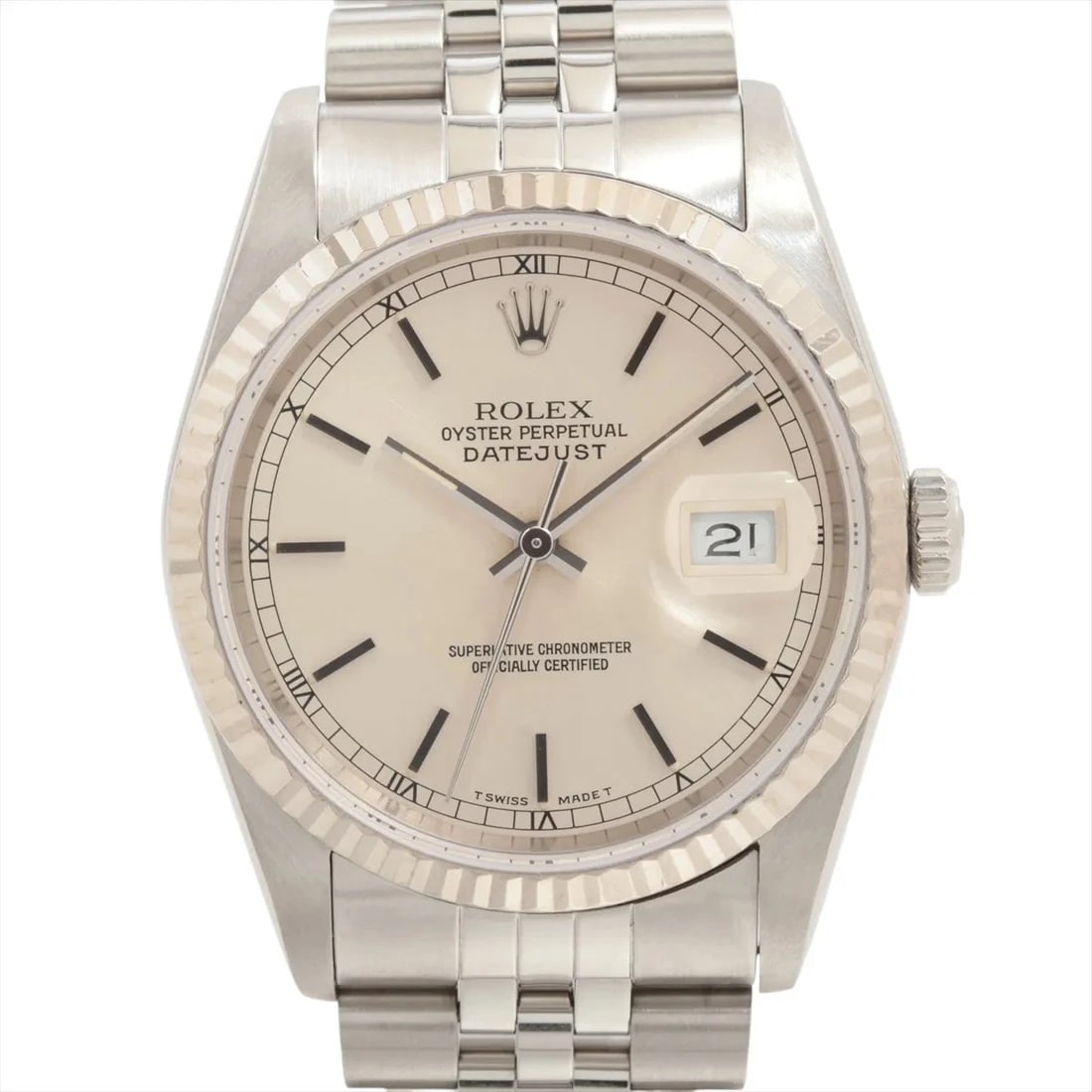 ROLEX DATEJUST SS: Rolex DATEJUST SS Brand: Rolex Type/Style: Wristwatch Material: SS?WG Color: Dial Color Silver Size: Case:W1.2 x H1.2inch / W36 x H36 Circumference of Wrist:7.3inch / 18.5 Accessories: None