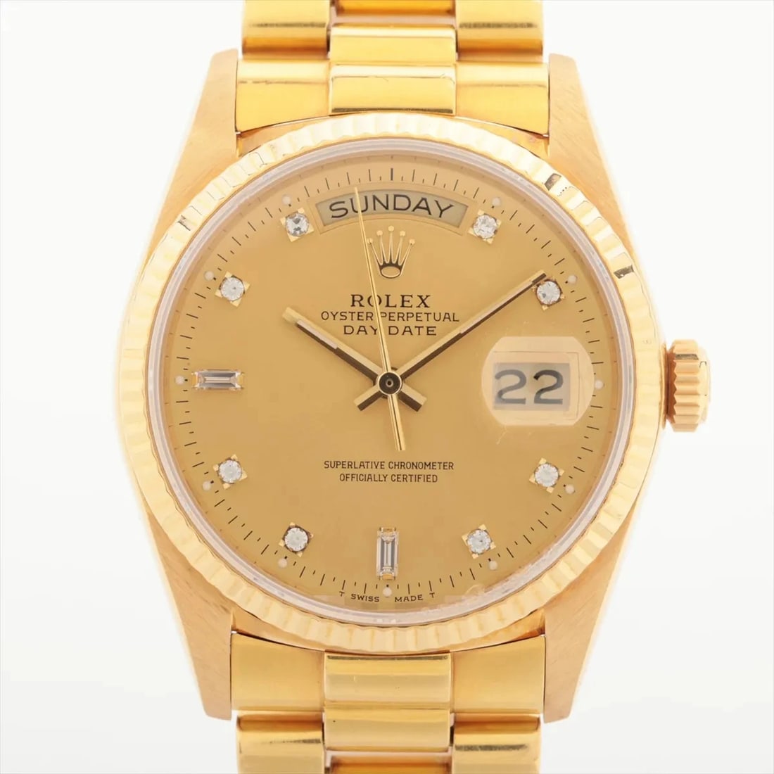 ROLEX DAY DATE YG: Rolex Day Date YG Brand: Rolex Type/Style: Wristwatch Material: YG Color: Dial Color Champagne Size: Case:W1.2 x H1.2inch / W36 x H36 Circumference of Wrist:7.5inch / 19 Accessories: None