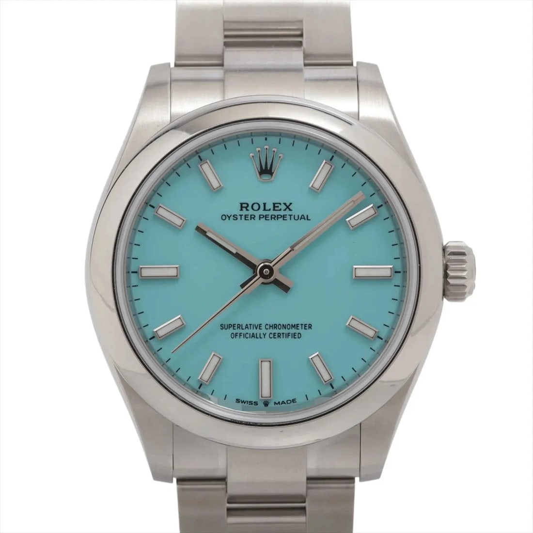 ROLEX OYSTER PERPETUAL SS TURQUOISE: Rolex Oyster Perpetual SS turquoise Brand: Rolex Type/Style: Wristwatch Material: SS Color: Dial Color turquoise blue Size: Case:W1.2 x H1.2inch / W31 x H31 Circumference of Wrist:6.7inch / 17