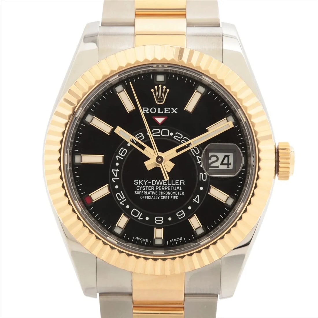 ROLEX SKY-DWELLER SS?YG BRIGHT BLACK: Rolex Sky-Dweller SS?YG bright black Brand: Rolex Type/Style: Wristwatch Material: SS?YG Color: Dial Color bright black Size: Case:W1.6 x H1.6inch / W42 x H42 Circumference of Wrist:7.3inch / 18.5