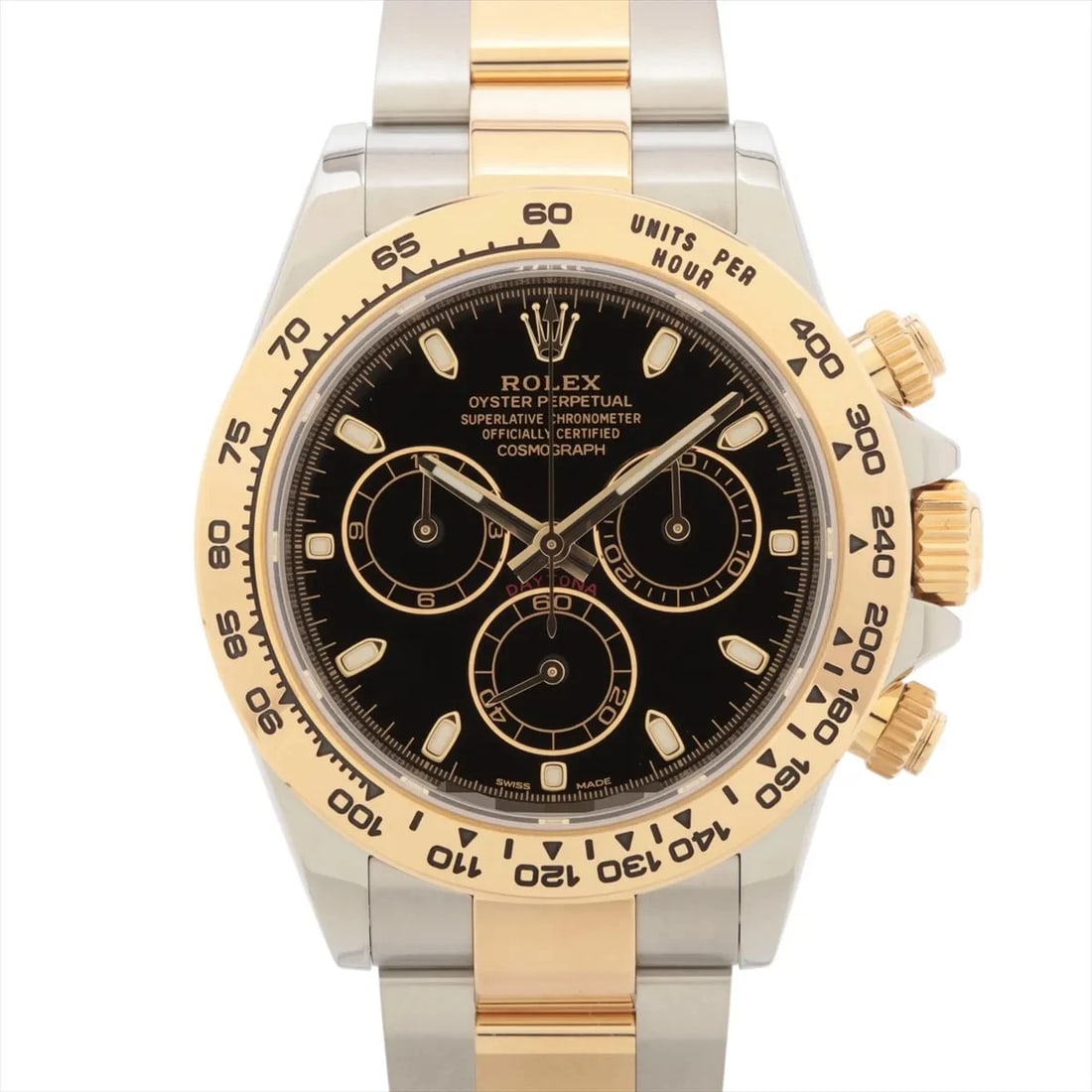 ROLEX COSMOGRAPH DAYTONA SS?YG BLACK: Rolex Cosmograph Daytona SS?YG black Brand: Rolex Type/Style: Wristwatch Material: SS?YG Color: Dial Color Black Size: Case:W1.6 x H1.6inch / W40 x H40 Circumference of Wrist:7.5inch / 19