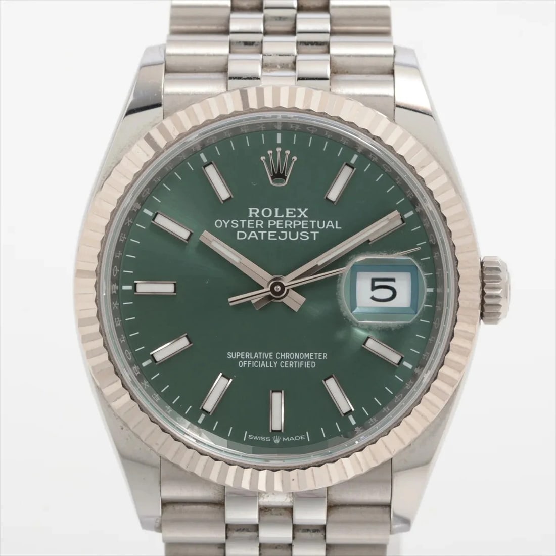 ROLEX DATEJUST SS?WG MINT GREEN: Rolex DATEJUST SS?WG Mint green Brand: Rolex Type/Style: Wristwatch Material: SS?WG Color: Dial Color mint green Size: Case:W1.2 x H1.2inch / W36 x H36 Circumference of Wrist:5.9inch / 15