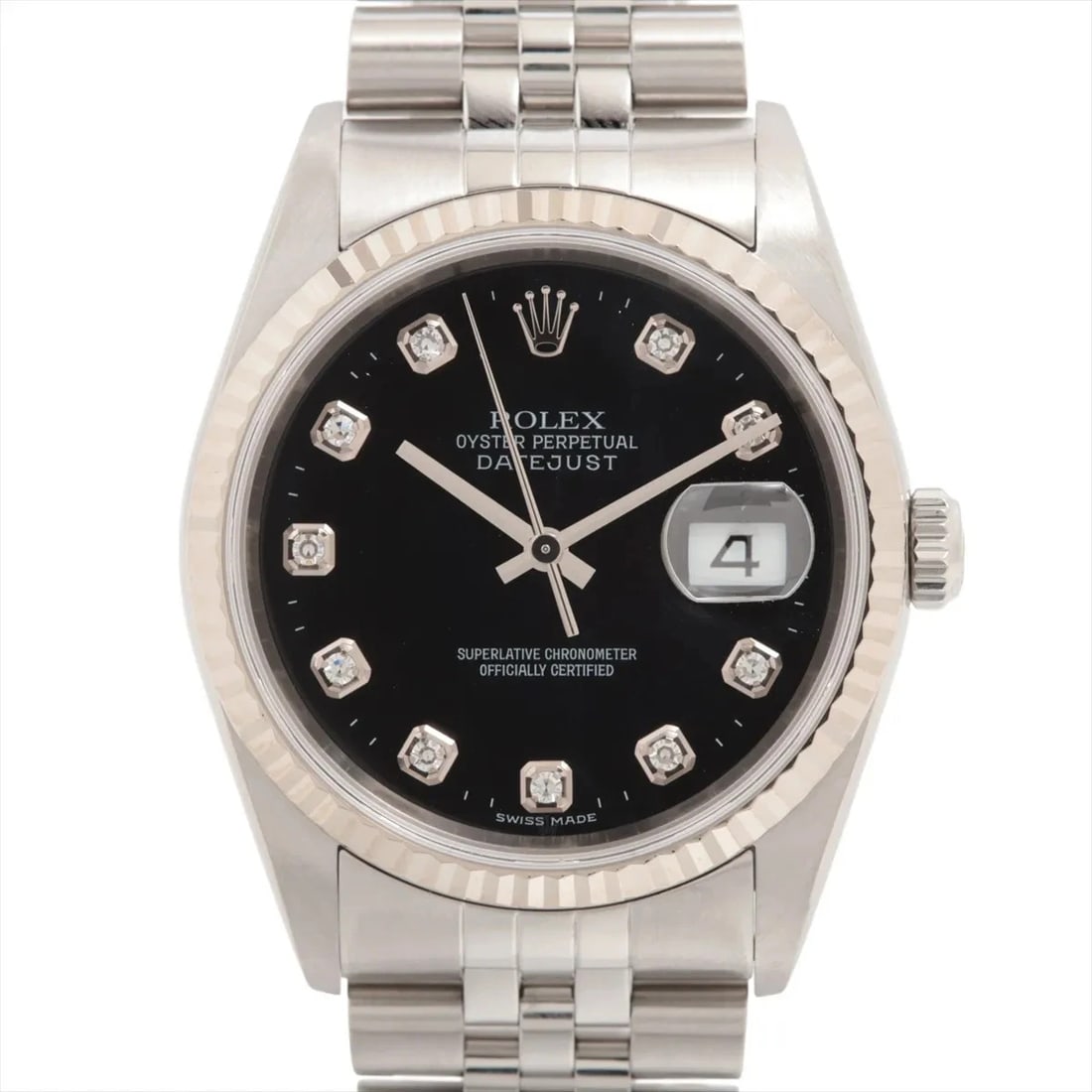 ROLEX DATEJUST SS?WG BLACK: Rolex DATEJUST SS?WG black Brand: Rolex Type/Style: Wristwatch Material: SS?WG Color: Dial Color Black Size: Case:W1.2 x H1.2inch / W36 x H36 Circumference of Wrist:7.5inch / 19 Accessories: None