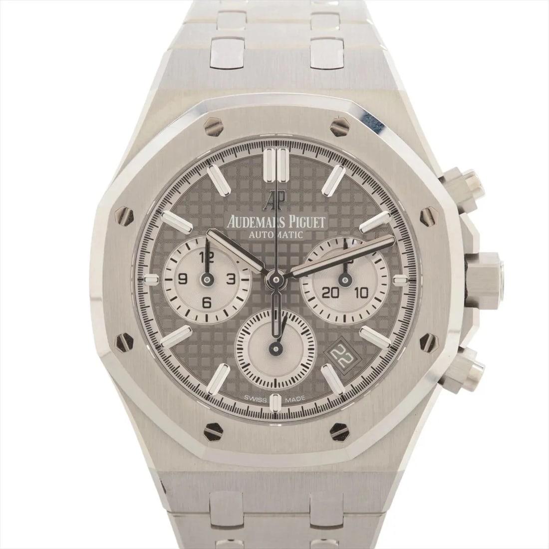 AUDEMARS PIGUET ROYAL OAK CHRONOGRAPH: Audemars Piguet Royal Oak Chronograph Brand: Audemars Piguet Type/Style: Wristwatch Material: SS Color: Dial Color gray ruthenium Size: Case:W1.2 x H1.2inch / W38 x H38 Circumference of Wrist:5.7inch
