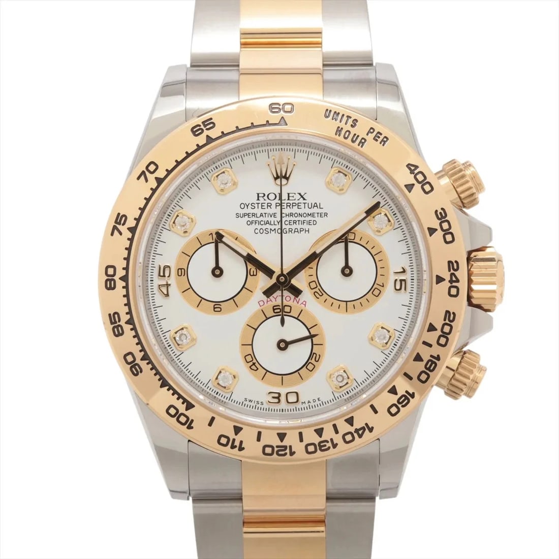 ROLEX COSMOGRAPH DAYTONA SS?YG WHITE: Rolex Cosmograph Daytona SS?YG white Brand: Rolex Type/Style: Wristwatch Material: SS?YG Color: Dial Color White Size: Case:W1.6 x H1.6inch / W40 x H40 Circumference of Wrist:7.3inch / 18.5