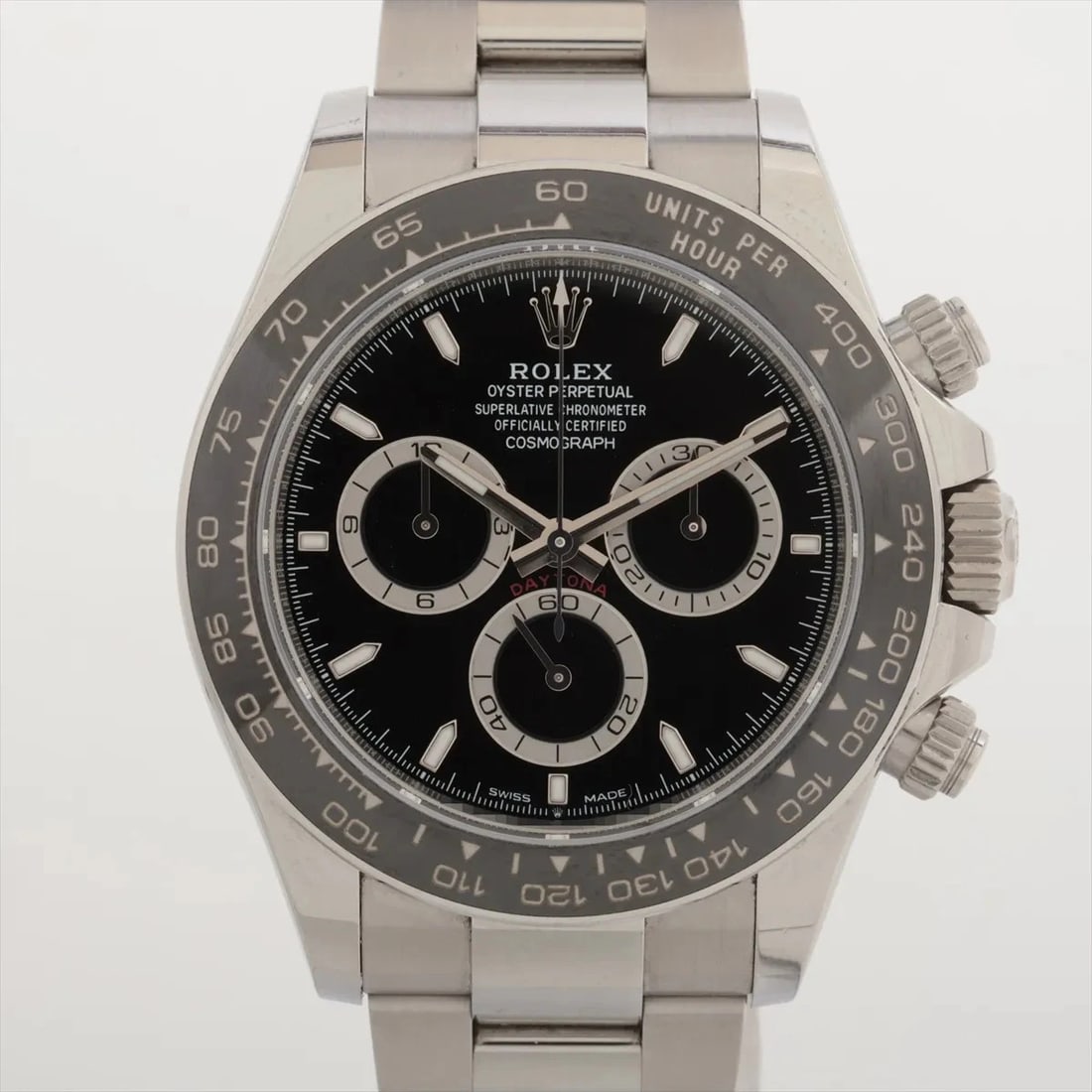 ROLEX COSMOGRAPH DAYTONA SS AT BLACK: Rolex Cosmograph Daytona SS AT black Brand: Rolex Type/Style: Wristwatch Material: SS Color: Dial Color Black Size: Case:W1.6 x H1.6inch / W40 x H40 Circumference of Wrist:6.3inch / 16 Accessories: