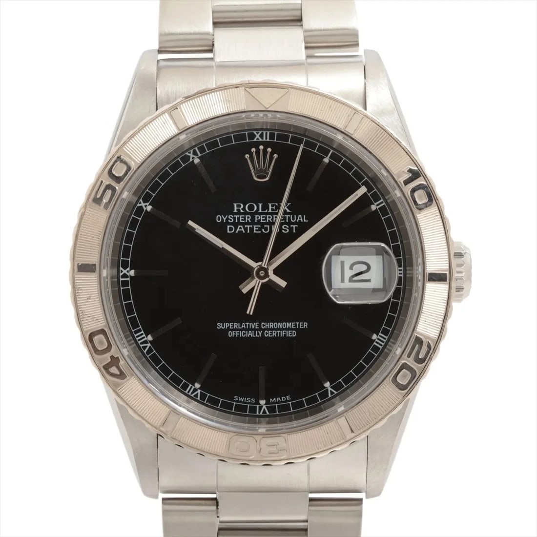 ROLEX DATEJUST THUNDERBIRD BLACK: Rolex Datejust Thunderbird black Brand: Rolex Type/Style: Wristwatch Material: SS?WG Color: Dial Color Black Size: Case:W1.2 x H1.2inch / W36 x H36 Circumference of Wrist:7.1inch / 18 Accessories: