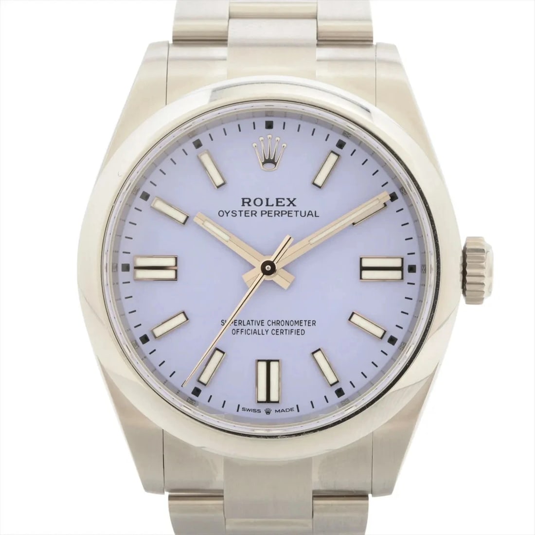 ROLEX OYSTER PERPETUAL SS LAVENDER: Rolex OYSTER PERPETUAL SS lavender Brand: Rolex Type/Style: Wristwatch Material: SS Color: Dial Color lavender Size: Case:W1.6 x H1.6inch / W41 x H41 Circumference of Wrist:6.3inch / 16 Accessories: