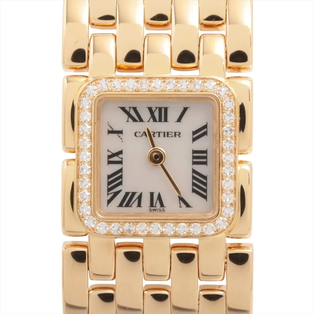 CARTIER MINI PANTHERE RUBAN YG WHITE SHELL: Cartier Mini Panthere Ruban YG white shell Brand: Cartier Type/Style: Wristwatch Material: YG Color: Dial Color white shell Size: Case:W0.4 x H0.8inch / W16 x H21 Circumference of Wrist:6.5inch /