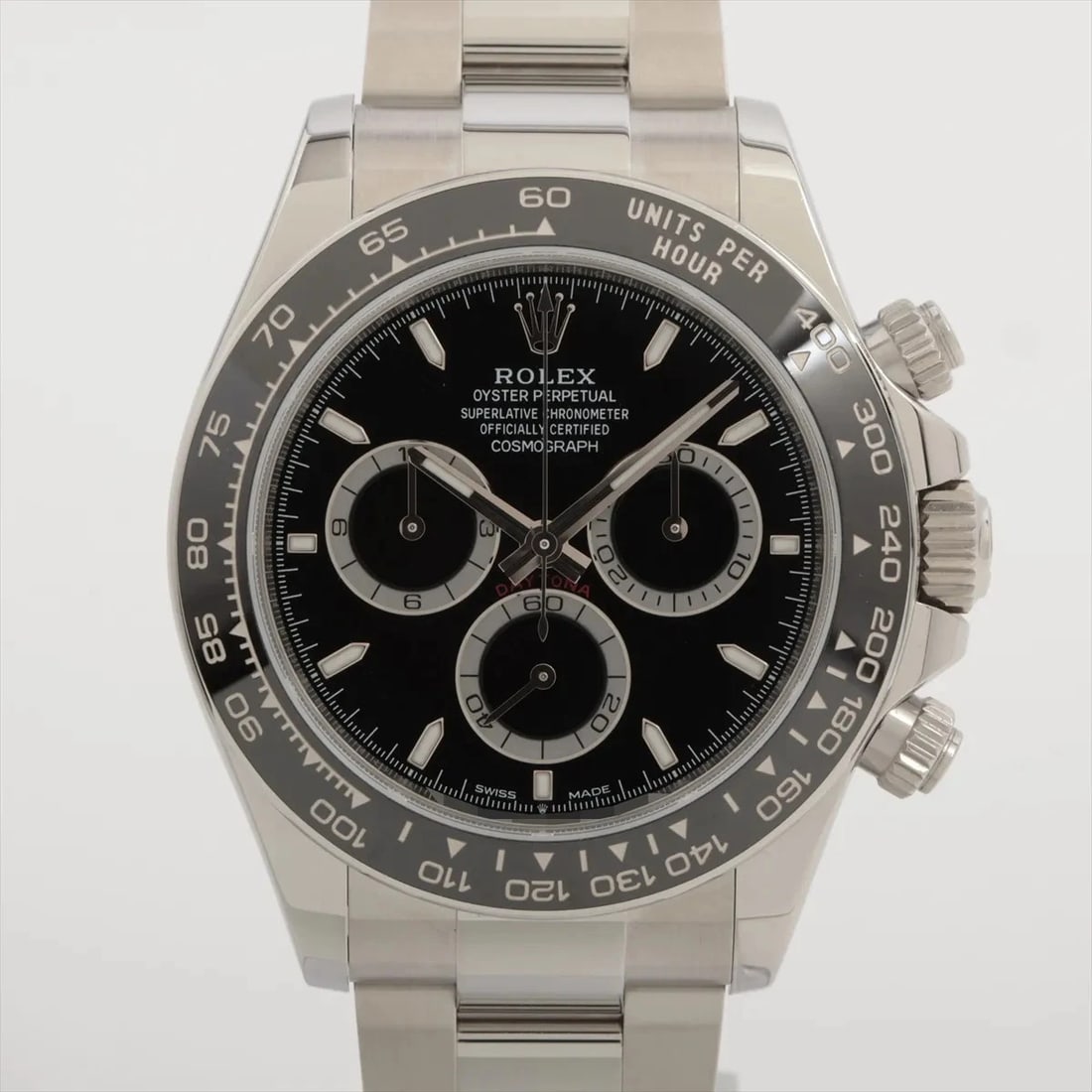 ROLEX COSMOGRAPH DAYTONA SS BLACK: Rolex Cosmograph Daytona SS black Brand: Rolex Type/Style: Wristwatch Material: SS Color: Dial Color Black Size: Case:W1.6 x H1.6inch / W40 x H40 Circumference of Wrist:7.1inch / 18 Accessories: None