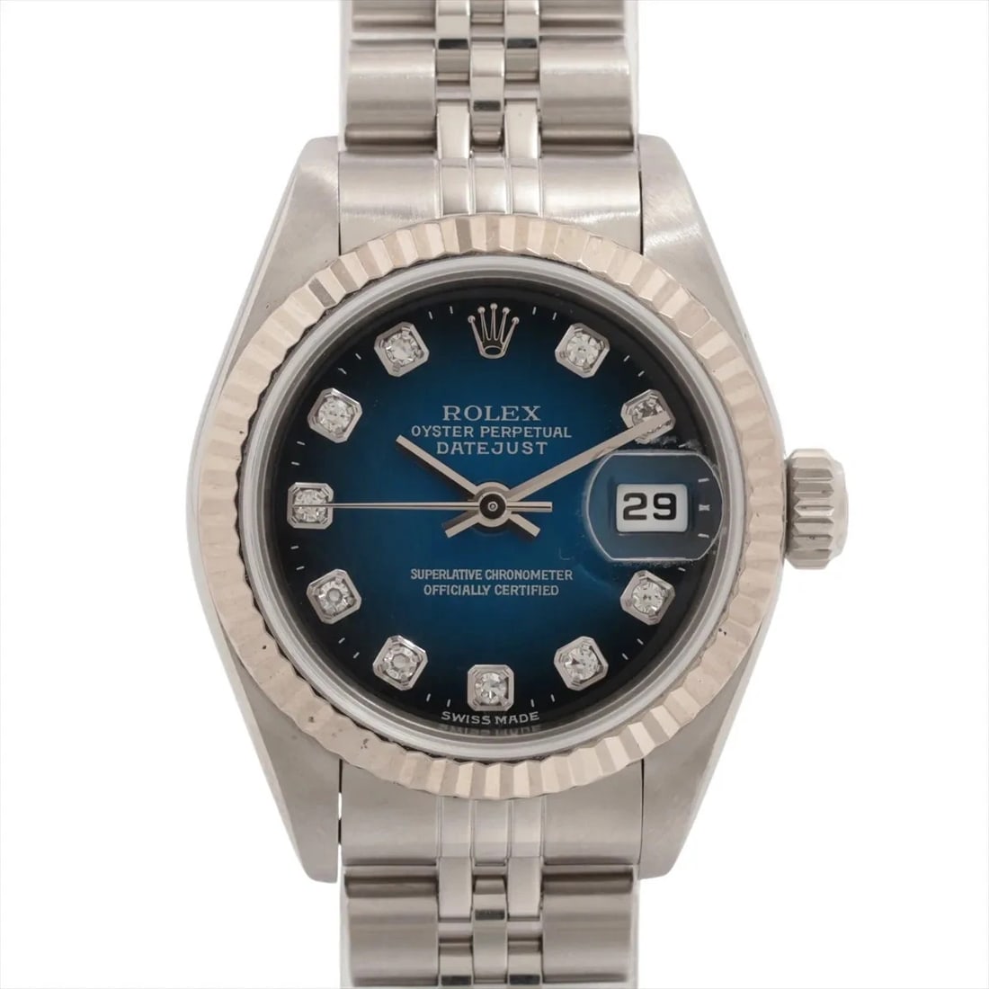 ROLEX DATEJUST SS?WG BLUE: Rolex Datejust SS?WG Blue Brand: Rolex Type/Style: Wristwatch Material: SS?WG Color: Dial Color Blue gradation Size: Case:W0.8 x H0.8inch / W26 x H26 Circumference of Wrist:6.7inch / 17 Accessories: