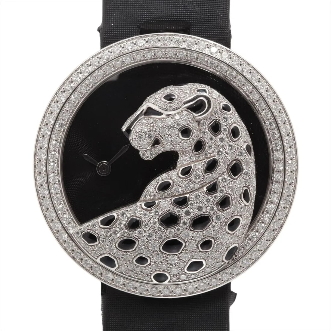 CARTIER PANTHERE WG LEATHER BLACK: Cartier Panthere WG Leather black Brand: Cartier Type/Style: Wristwatch Material: WG & Leather Color: Dial Color Black Size: Case:W1.2 x H1.2inch / W36 x H36 Circumference of Wrist:4.9inch / 12.5