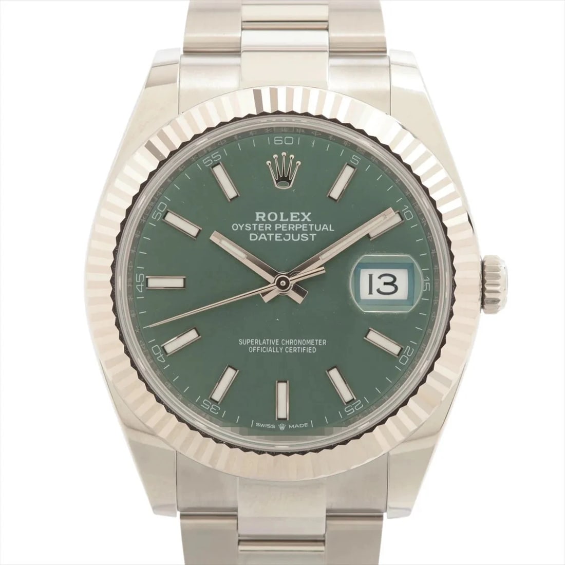 ROLEX DATEJUST SS?WG MINT GREEN OYSTER BRACELET: Rolex Datejust SS?WG Mint green oyster bracelet Brand: Rolex Type/Style: Wristwatch Material: SS?WG Color: Dial Color mint green Size: Case:W1.6 x H1.6inch / W41 x H41 Circumference of Wrist:7.3inch