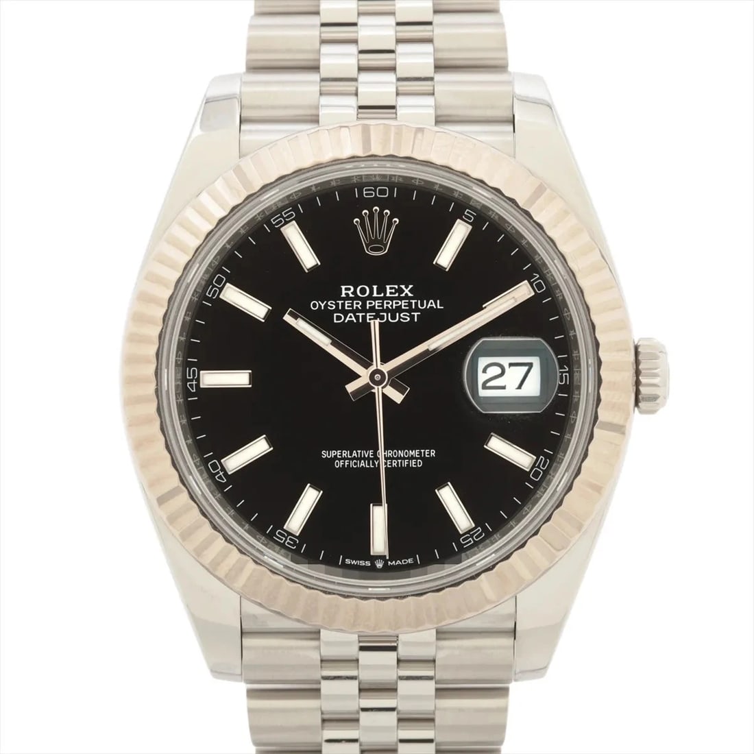 ROLEX DATEJUST SS?WG BRIGHT BLACK JUBILEE BRACELET: Rolex Datejust SS?WG bright black jubilee bracelet Brand: Rolex Type/Style: Wristwatch Material: SS?WG Color: Dial Color bright black Size: Case:W1.6 x H1.6inch / W41 x H41 Circumference of Wrist:7.3i