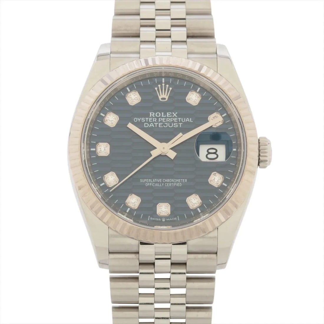 ROLEX DATEJUST SS?WG BLUE FLUTED JUBILEE BRACELET: Rolex DATEJUST SS?WG blue fluted jubilee bracelet Brand: Rolex Type/Style: Wristwatch Material: SS?WG Color: Dial Color blue fluted Size: Case:W1.2 x H1.2inch / W36 x H36 Circumference of Wrist:7.3inc