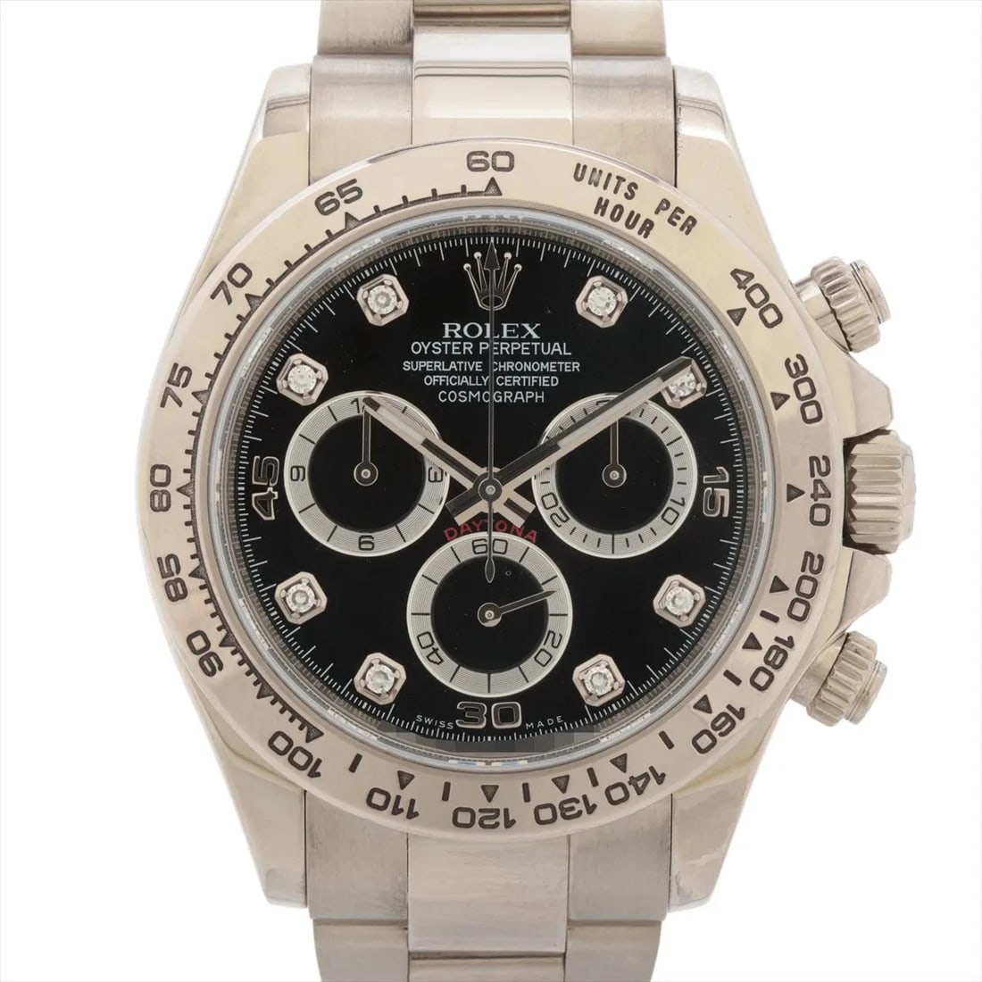 ROLEX COSMOGRAPH DAYTONA WG BLACK: Rolex Cosmograph Daytona WG black Brand: Rolex Type/Style: Wristwatch Material: WG Color: Dial Color Black Size: Case:W1.6 x H1.6inch / W40 x H40 Circumference of Wrist:6.9inch / 17.5 Accessories: