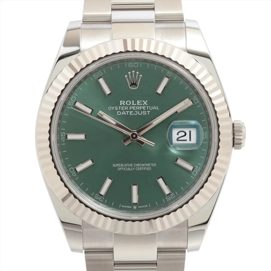 ROLEX DATEJUST SS?WG MINT GREEN OYSTER BRACELET: Rolex Datejust SS?WG Mint green oyster bracelet Brand: Rolex Type/Style: Wristwatch Material: SS?WG Color: Dial Color mint green Size: Case:W1.6 x H1.6inch / W41 x H41 Accessories: None Accessories