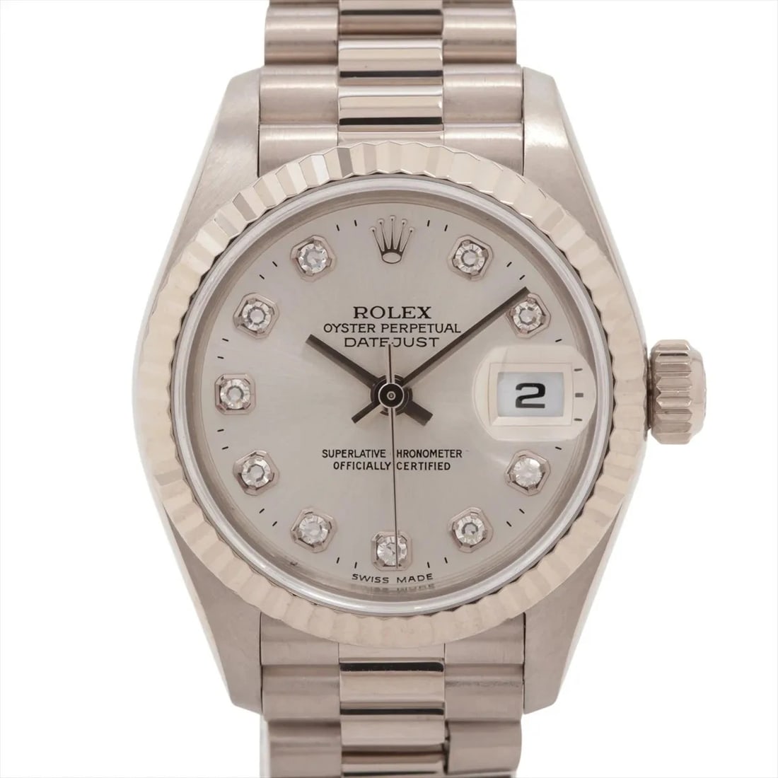 ROLEX DATEJUST WG: Rolex Datejust WG Brand: Rolex Type/Style: Wristwatch Material: WG Color: Dial Color Silver Size: Case:W0.8 x H0.8inch / W26 x H26 Circumference of Wrist:6.3inch / 16 Accessories: None Accessories