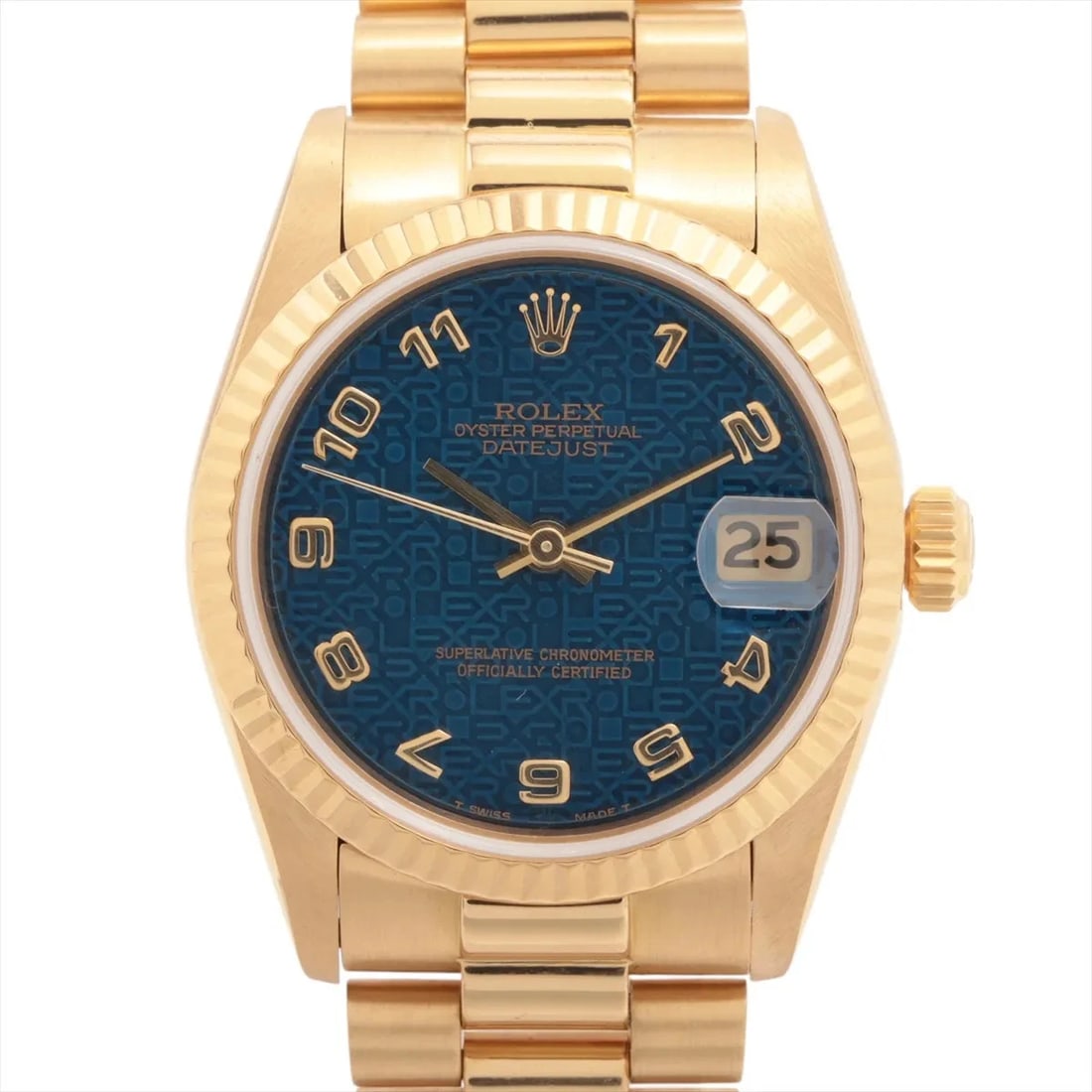 ROLEX DATEJUST YG BLUE ENGRAVED COMPUTER: Rolex Datejust YG Blue engraved computer Brand: Rolex Type/Style: Wristwatch Material: YG Color: Dial Color Blue carving computer Size: Case:W1.2 x H1.2inch / W31 x H31 Circumference of Wrist:6.9inch 