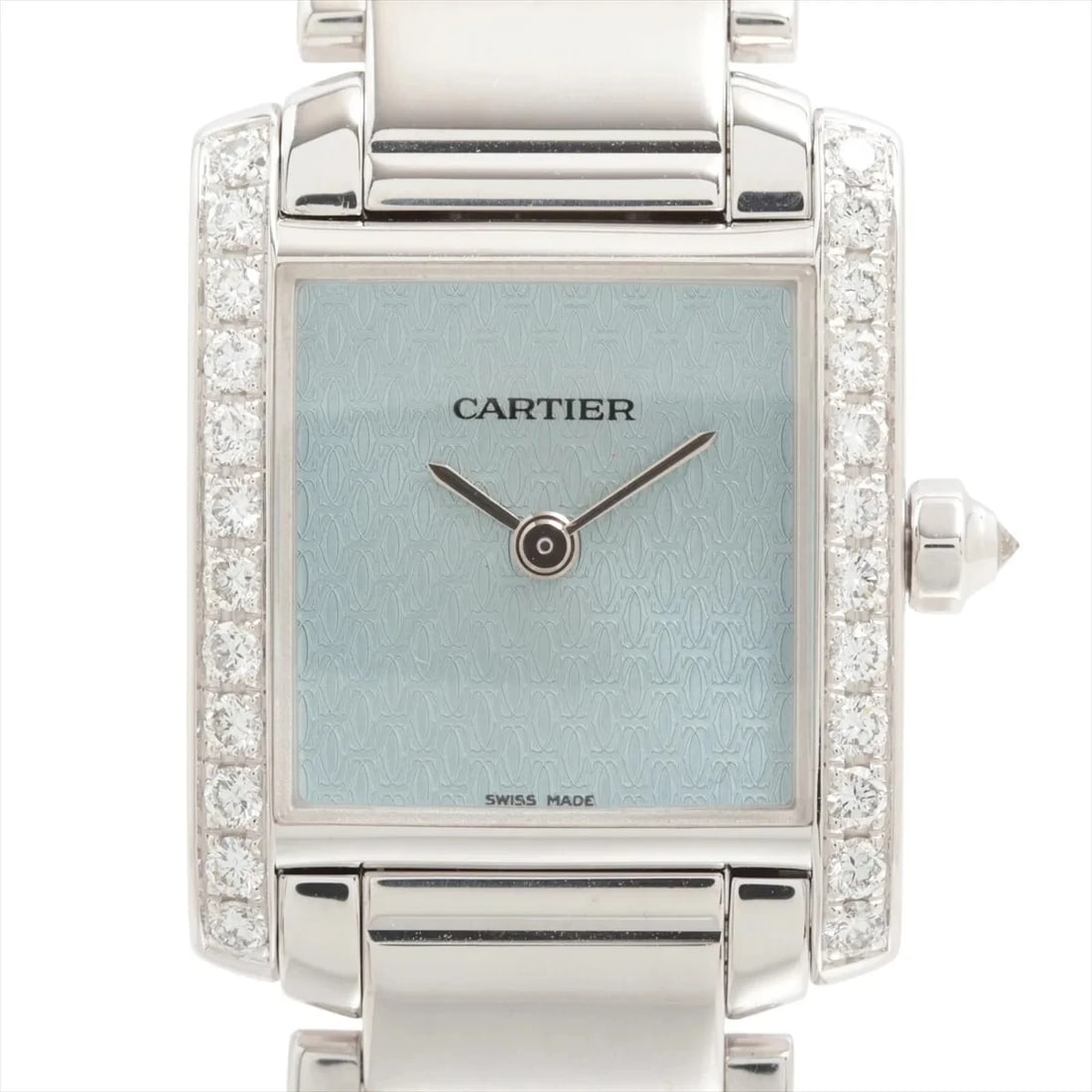 CARTIER TANK FRANCAISE WG LIGHT BLUE: Cartier Tank Francaise WG light blue Brand: Cartier Type/Style: Wristwatch Material: WG Color: Dial Color Light Blue Size: Case:W0.8 x H0.8inch / W20 x H25 Circumference of Wrist:5.7inch / 14.5